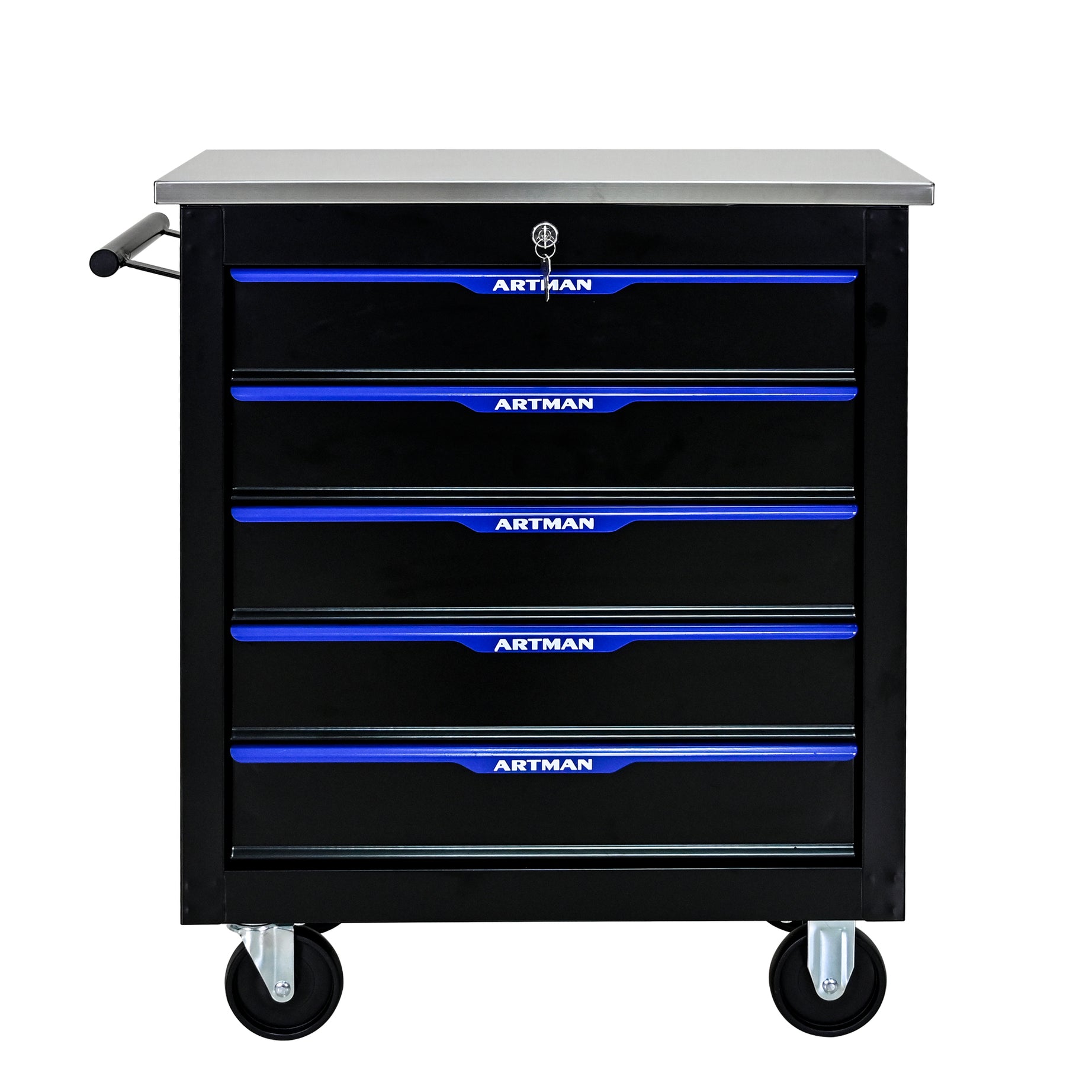 5 DRAWERS MULTIFUNCTIONAL TOOL CART WITH WHEELS-BLACK+BLUE--1