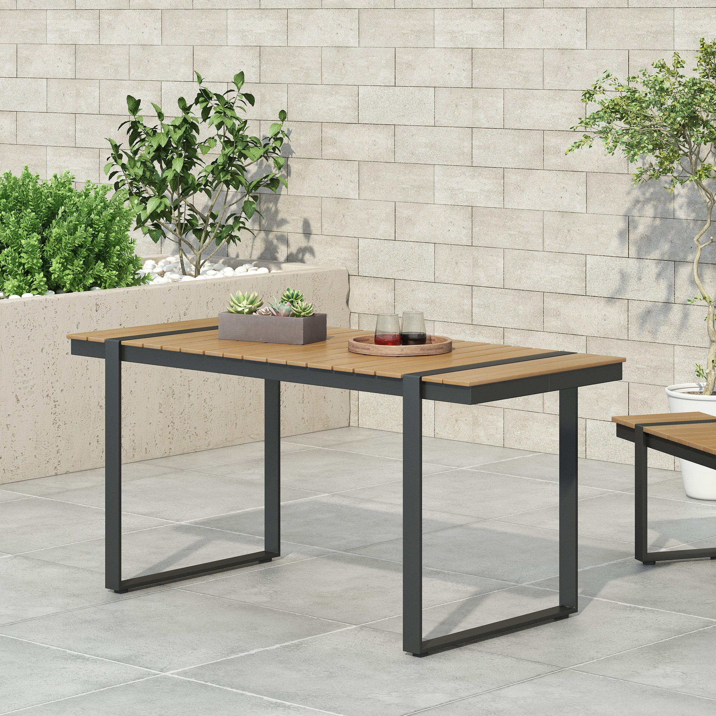 Outdoor Dining Table, Gray + Natural--1