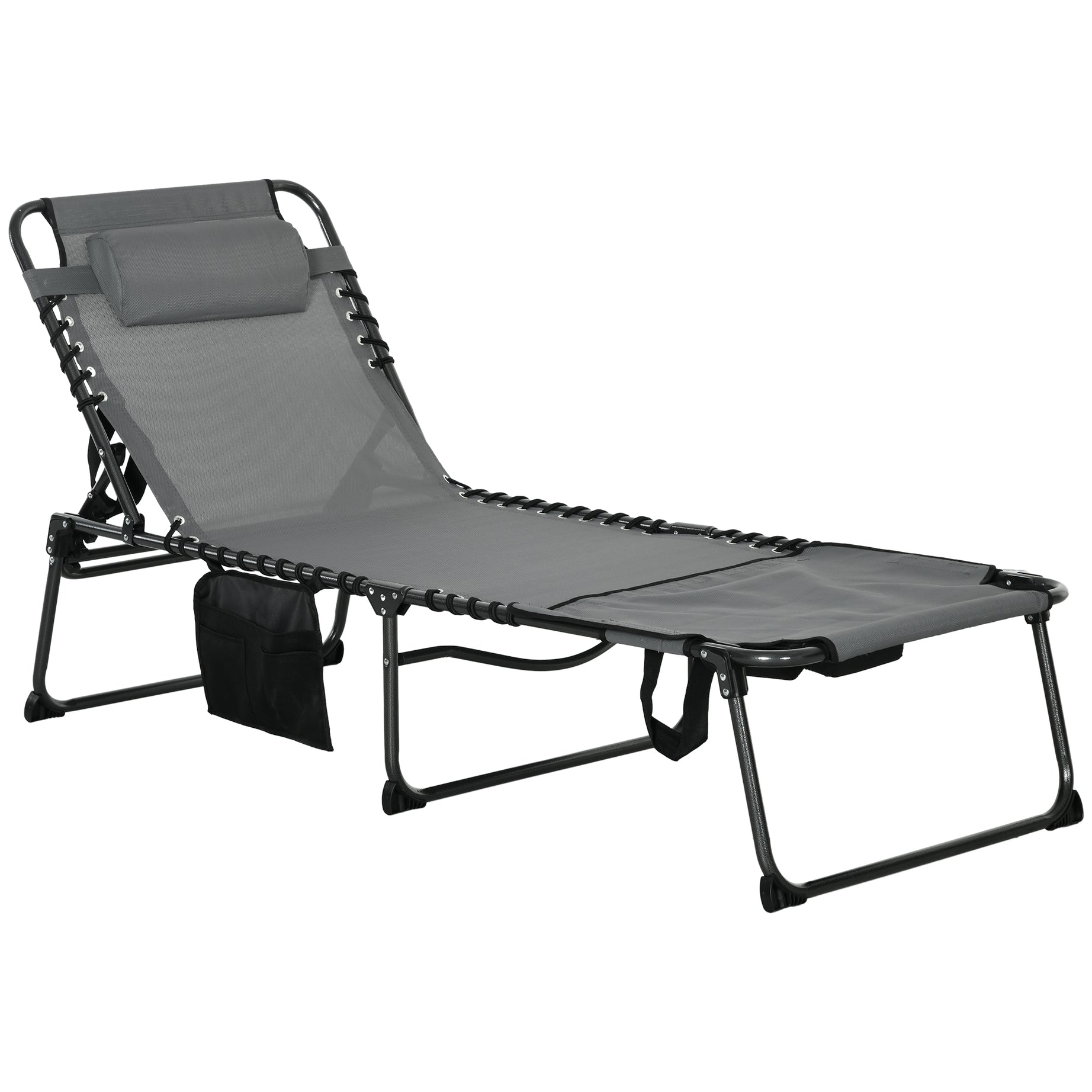 ,Outsunny Folding Chaise Lounge with 5-level Reclining Back, Outdoor Tanning Chair with Reading Face Hole, Outdoor Lounge Chair with Side Pocket & Headrest for Beach, Yard, Patio, Gray--1