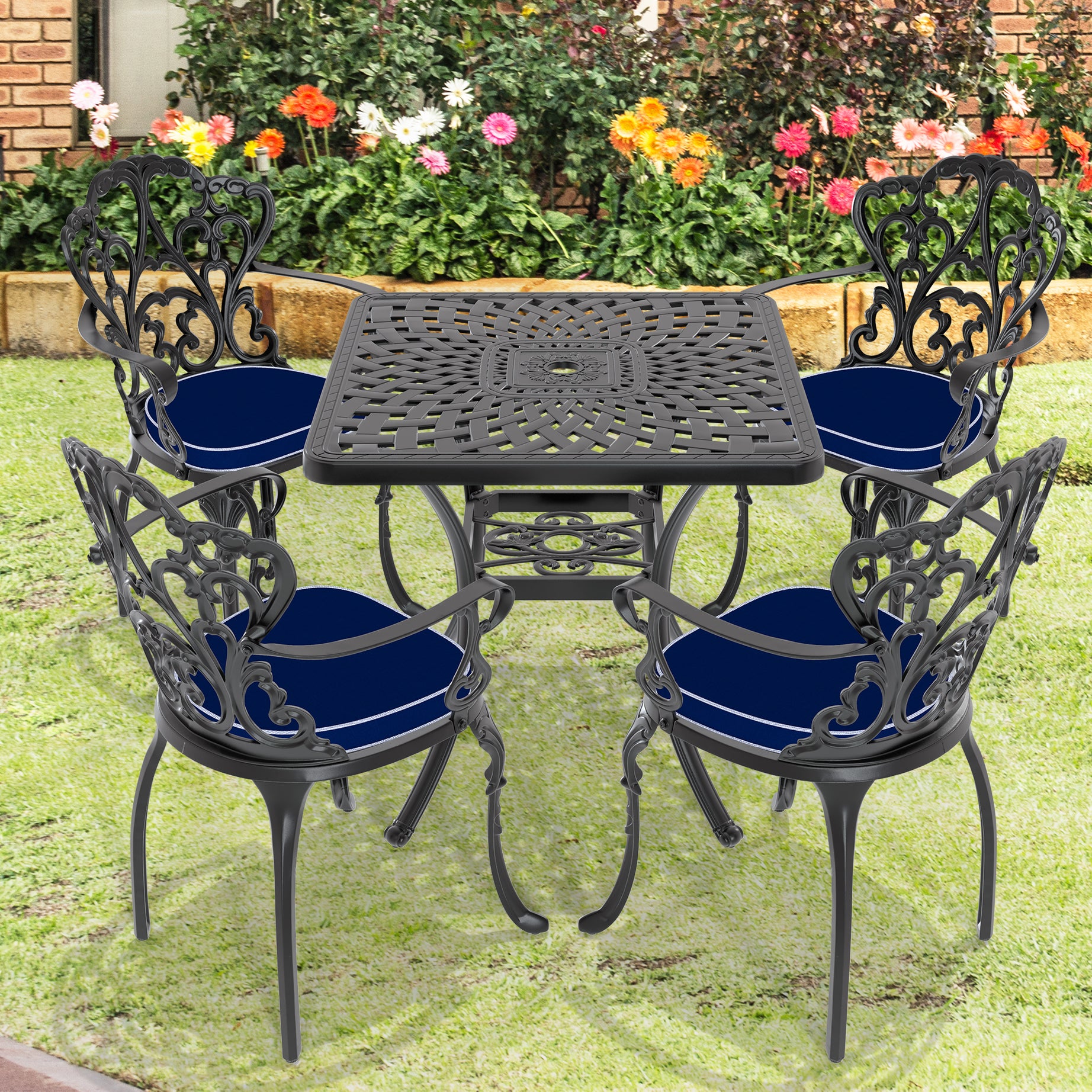 (Cushions In  Random Colors)5-Piece Set Of Cast Aluminum Patio Furniture With  Cushions--1