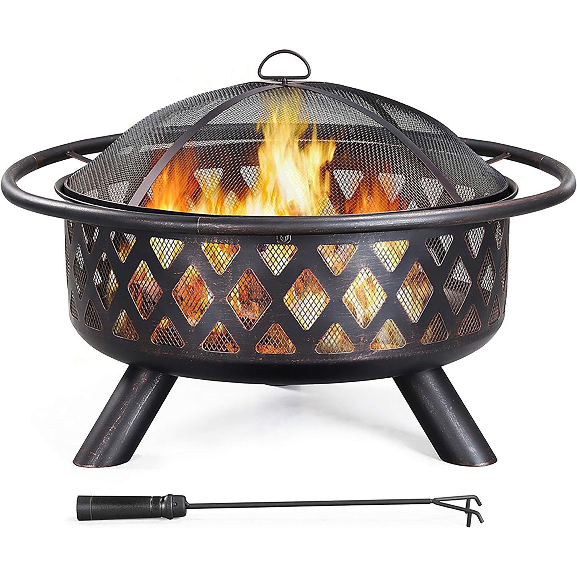 Fire Pit 36in Outdoor Wood Burning Fire Pits Wood Large Fire Bowl for Outside BBQ Bonfire Patio with Mesh Spark Screen, Poker and Rain Cover--1