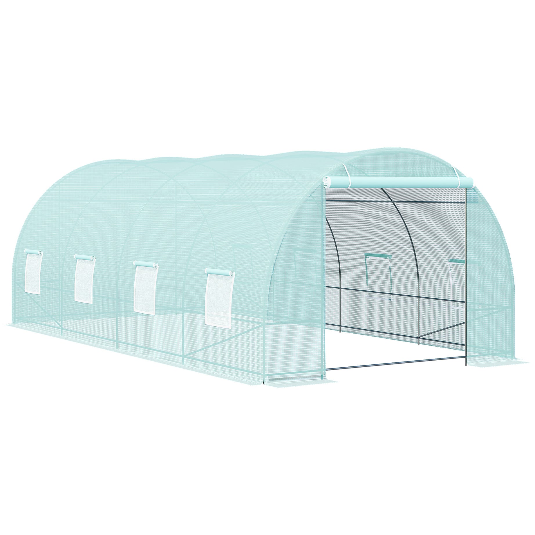 Outsunny 20' x 10' x 7' Walk-In Tunnel Greenhouse, Garden Warm House, Large Hot House Kit with 8 Roll-up Windows & Roll Up Door, Steel Frame, Green--1