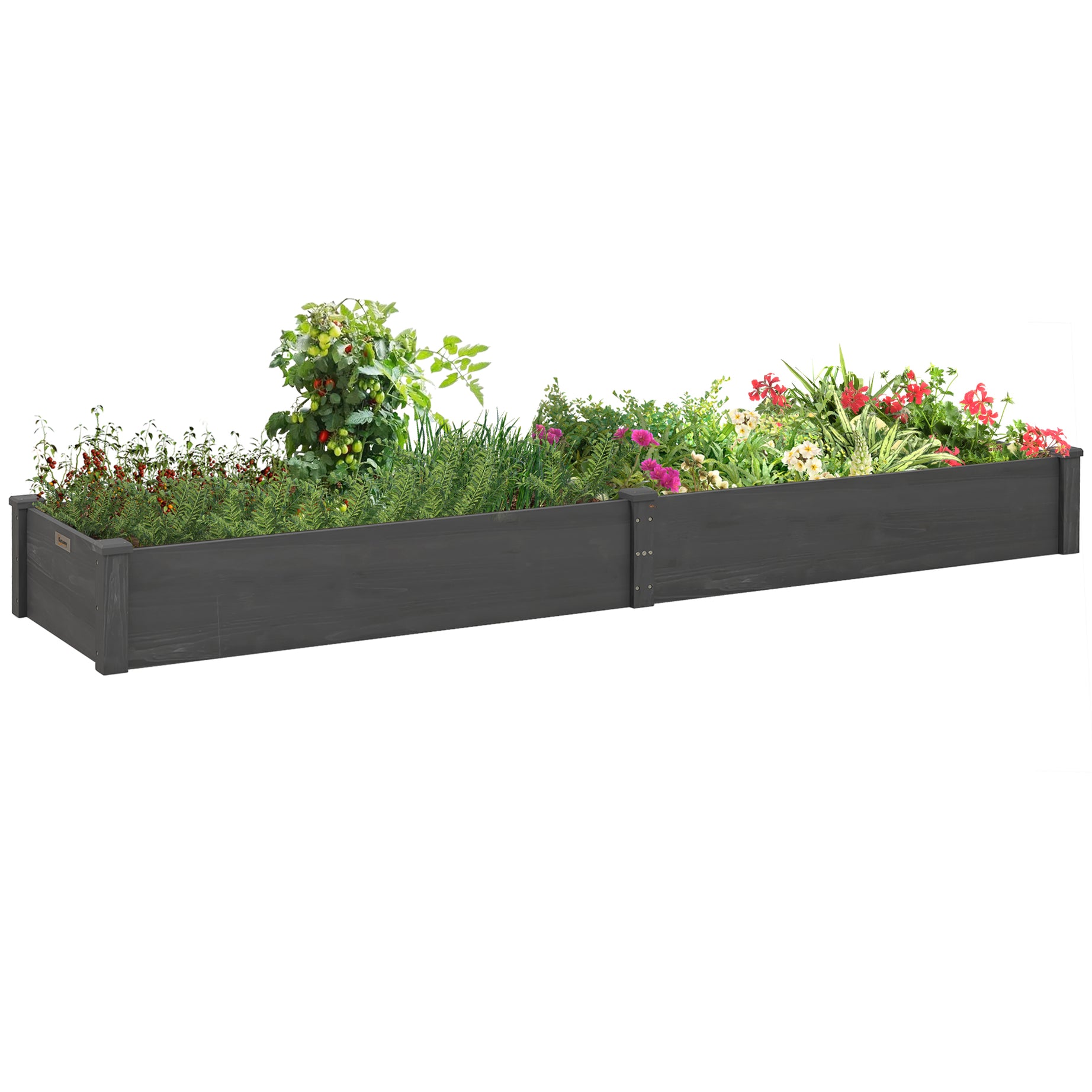 Outsunny 8x2ft Wooden Raised Garden Bed Kit, Elevated Planter with 2 Boxes, Self Draining Bottom and Liner, Patio to Grow Vegetables, Herbs, and Flowers, Gray--1