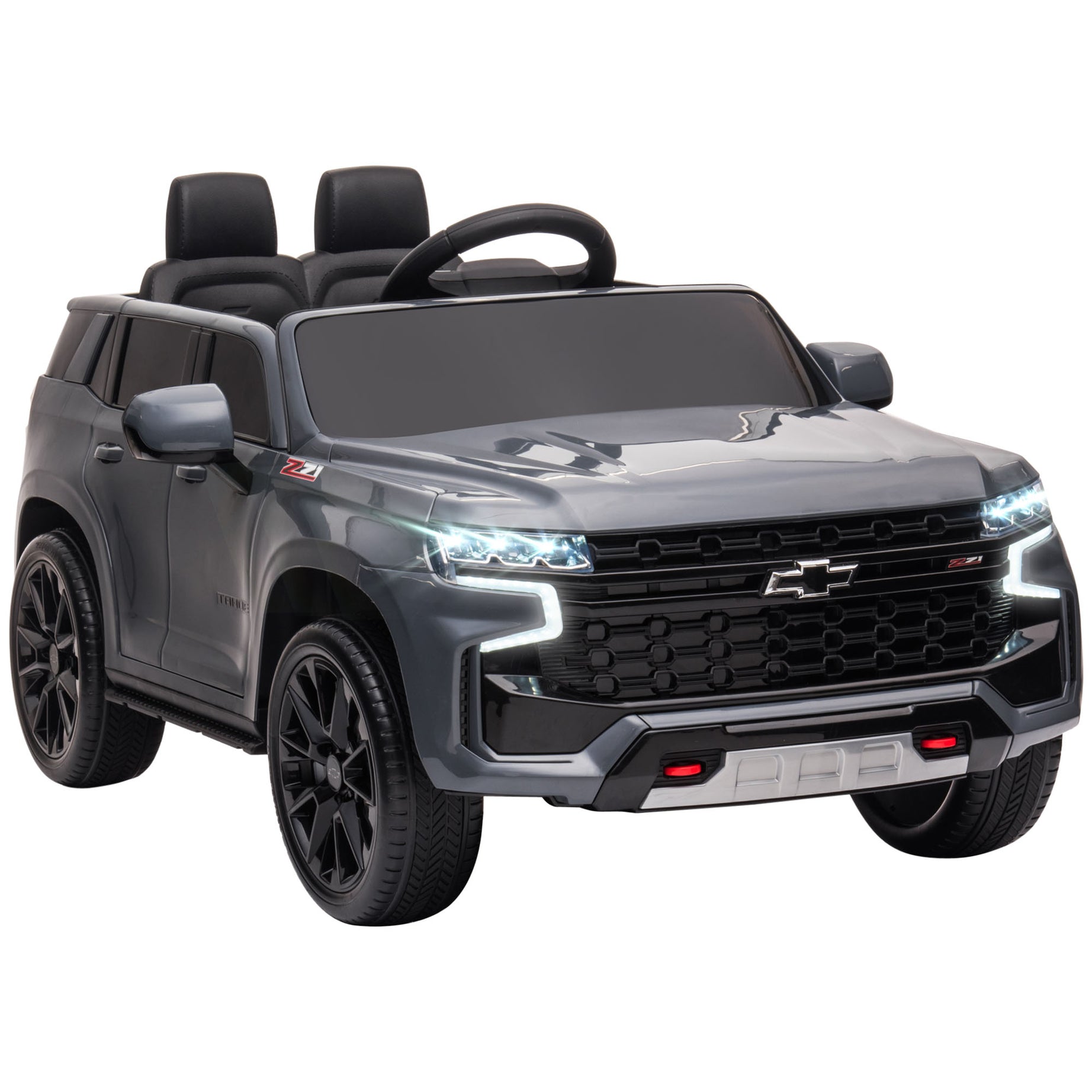 Aosom Chevrolet TAHOE Licensed Kids Ride on Car, 12V Battery Powered Kids Electric Car with Remote Control, Music, Lights, Horn, Suspension for 3-6 Years Old, Gray--1