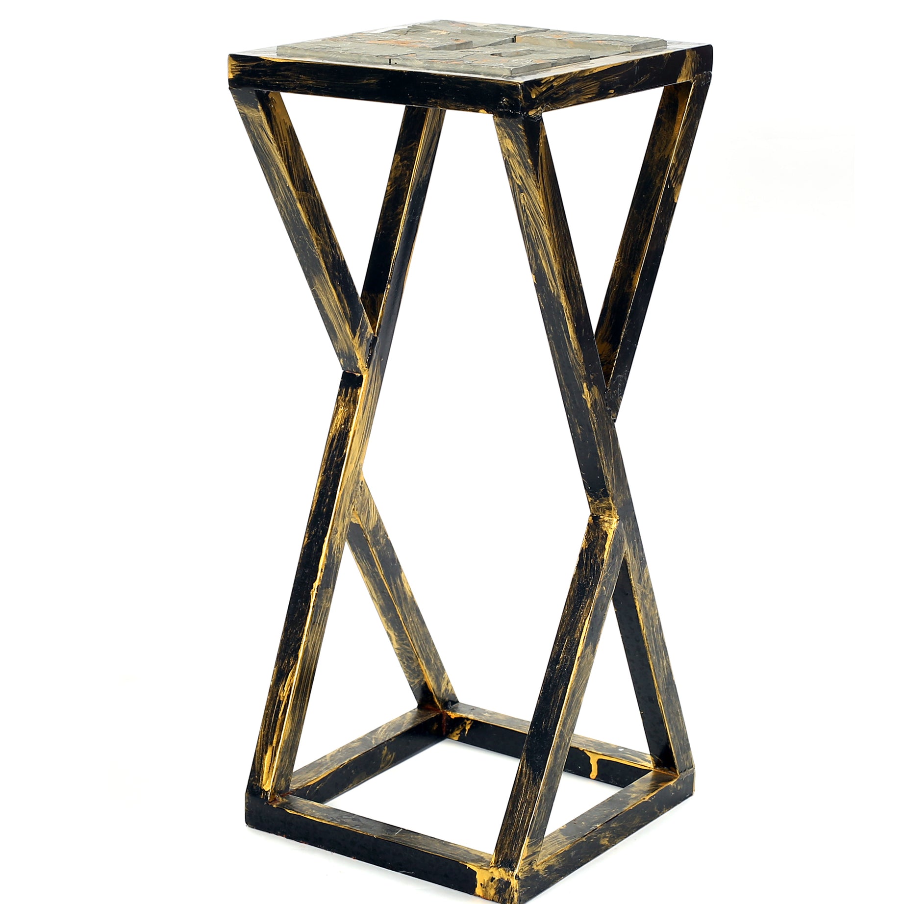 19.5" Grey Stone Slab Black / Gold Plant Stand--1