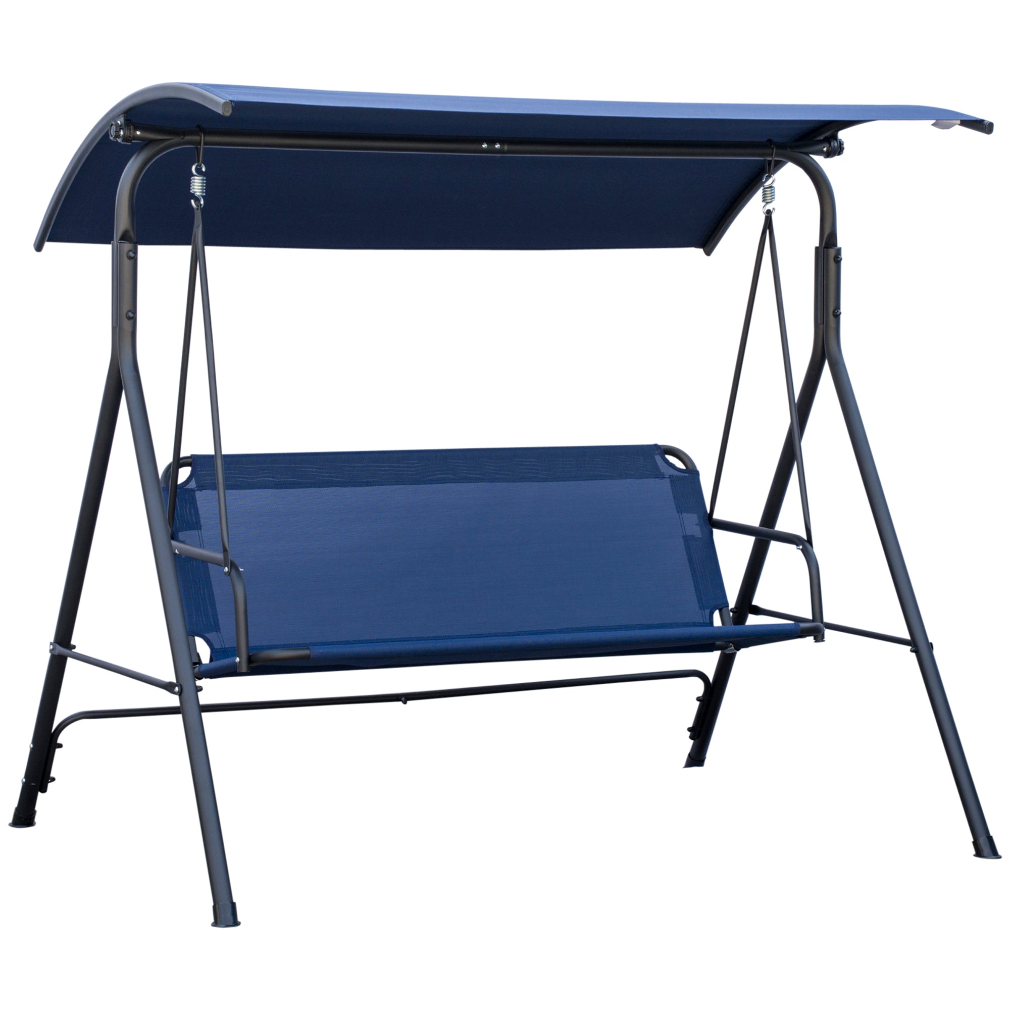 Outsunny 3-Person Porch Swing Bench with Stand & Adjustable Canopy, Armrests, Steel Frame for Outdoor, Garden, Patio, Porch & Poolside, Dark Blue--1