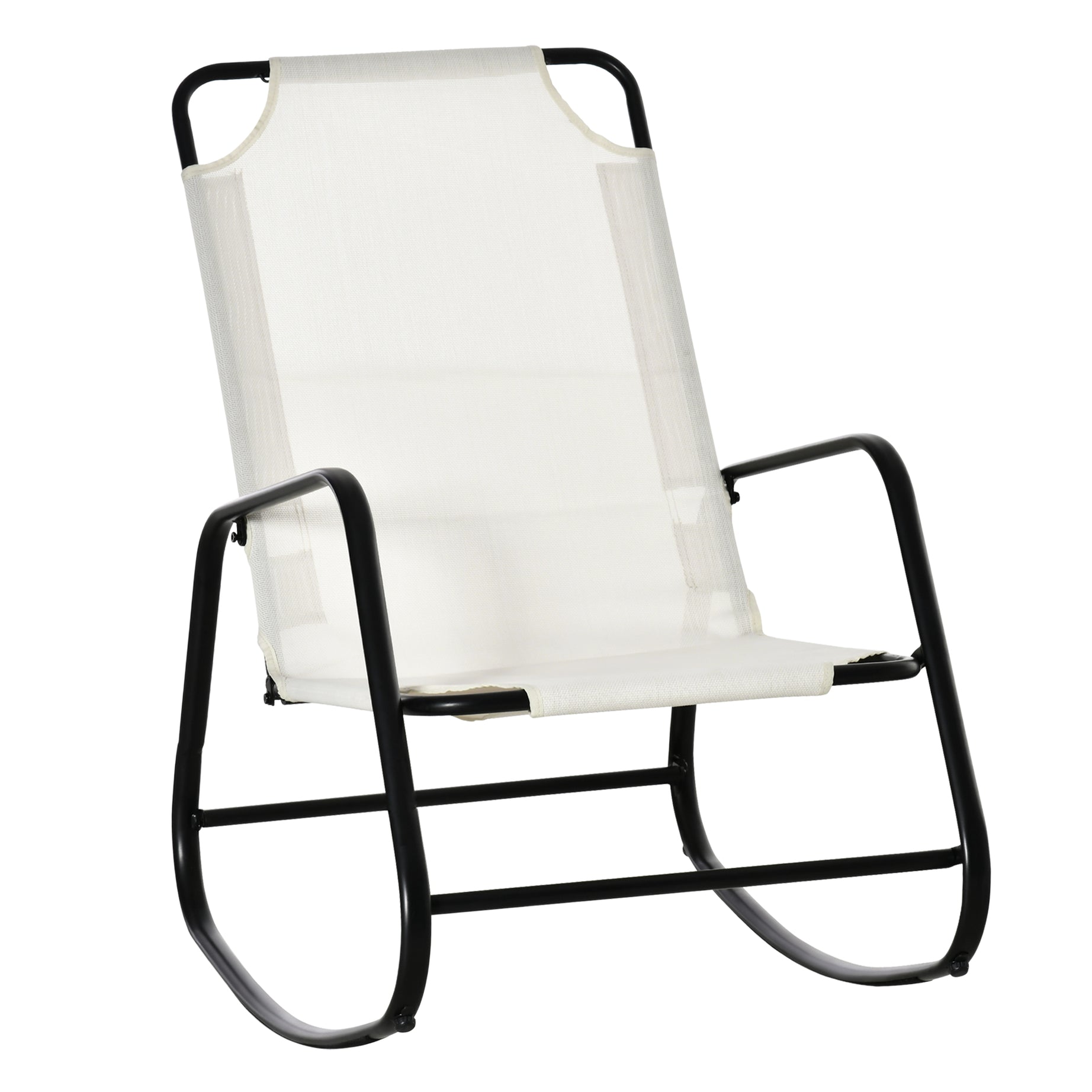 Outsunny Garden Rocking Chair, Outdoor Indoor Sling Fabric Rocker for Patio, Balcony, Porch, Cream White--1