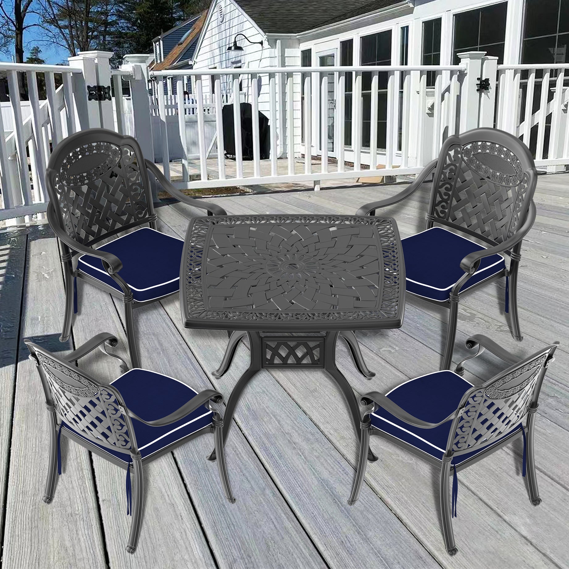 (Cushions In  Random Colors)5-Piece Set Of Cast Aluminum Patio Furniture With  Cushions--1