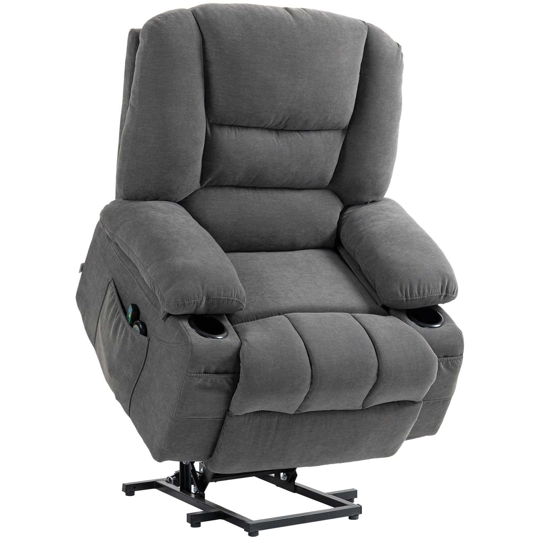 HOMCOM Power Lift Recliner Chair Sofa with Vibration Massage and Heat, Fabric Lift Chair for Elderly, Massage Recliner Chair with Remote Control, Side Pockets, Quick Assembly, Charcoal Gray--1