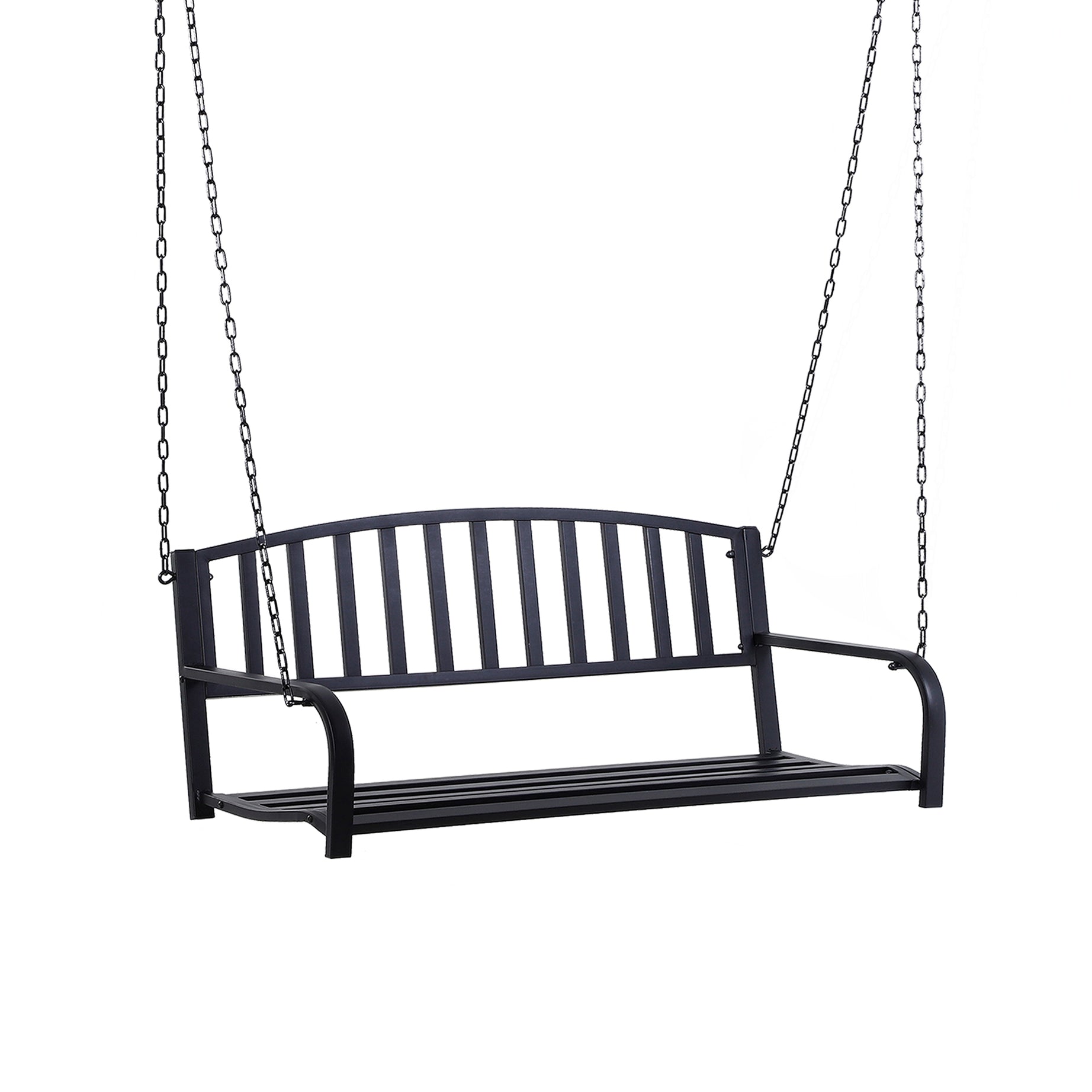 Outsunny 2 Person Front Porch Swing Patio Swing Bench, Outdoor Steel Swing Chair with Sturdy Chains, for Backyard, Deck, 528 lb Weight Capacity, Black--1