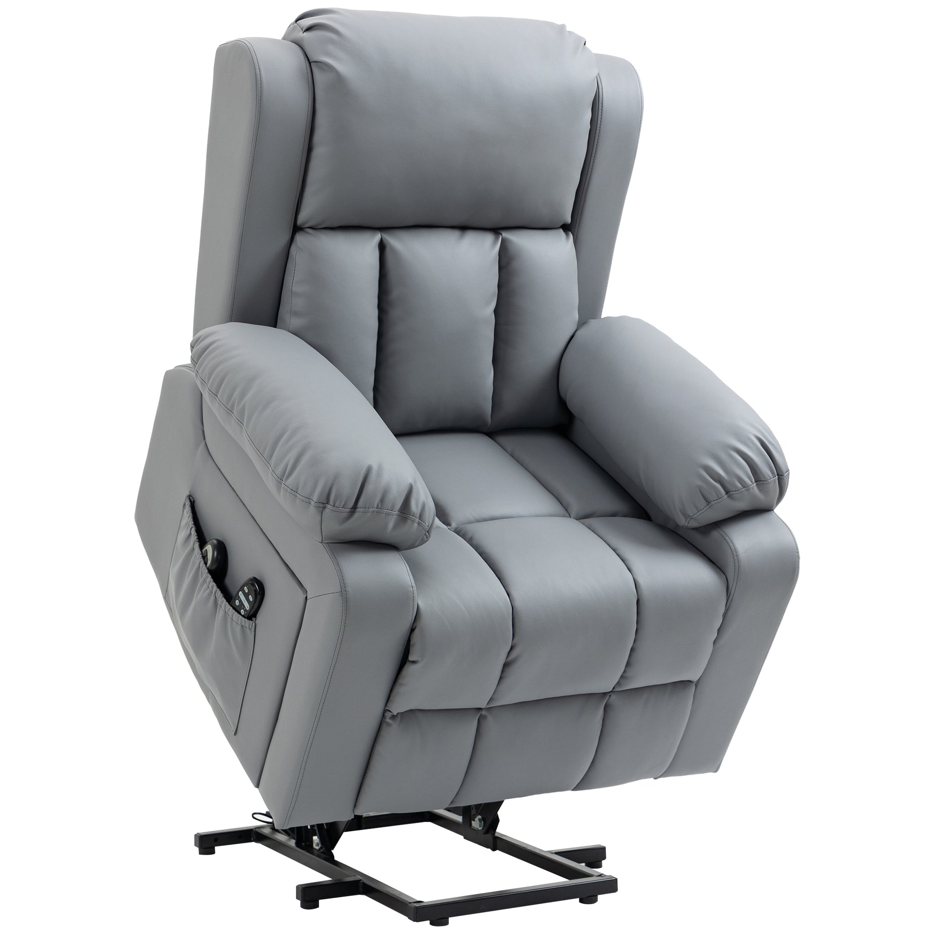 HOMCOM Electric Power Lift Recliner Chair, PU Leather Reclining Chair with Vibration Massage, Heated, Remote Control, Side Pockets, for Elderly, Gray--1