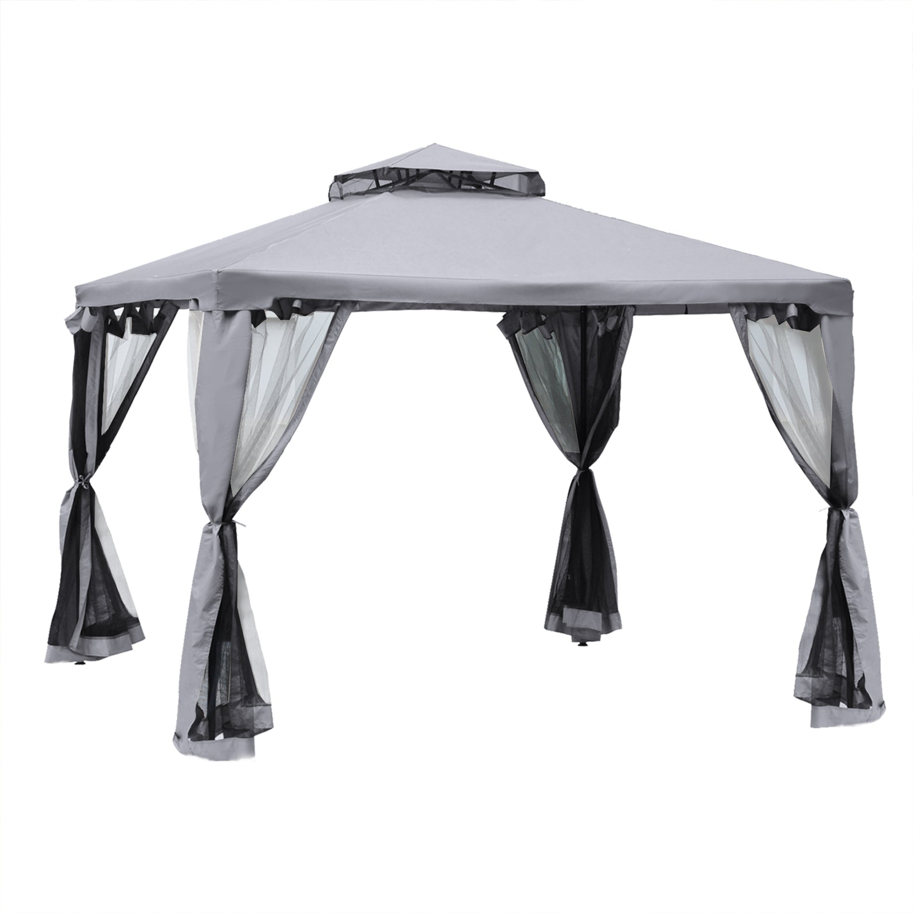 Outsunny 9.6' x 9.6' Patio Gazebo, Outdoor Canopy Shelter with 2-Tier Roof and Netting, Steel Frame for Garden, Lawn, Backyard, and Deck, Gray--1