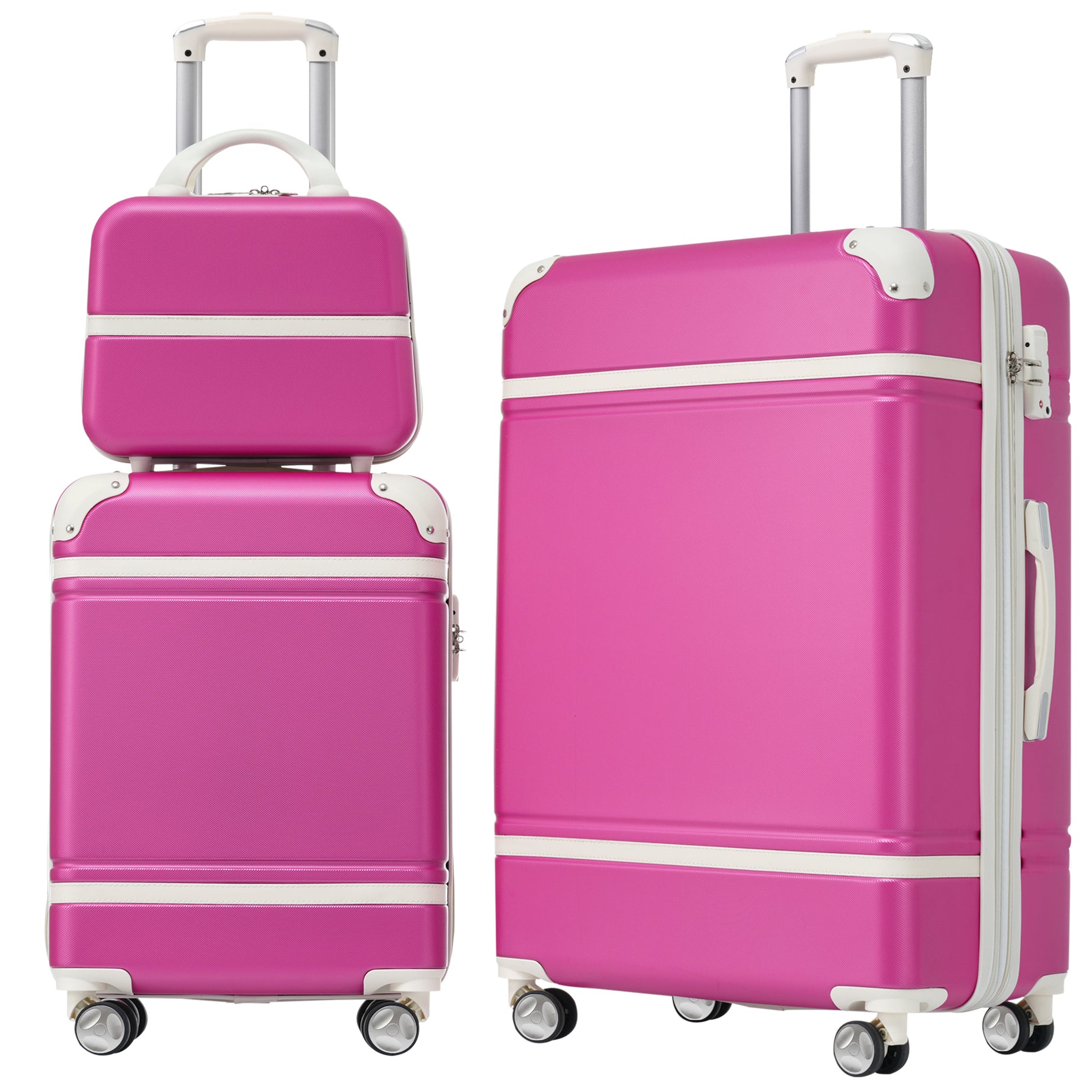 Hardshell Luggage Sets 3 Pieces 20"+24" Luggages and Cosmetic Case Spinner Suitcase with TSA Lock  Lightweight,Pink--1