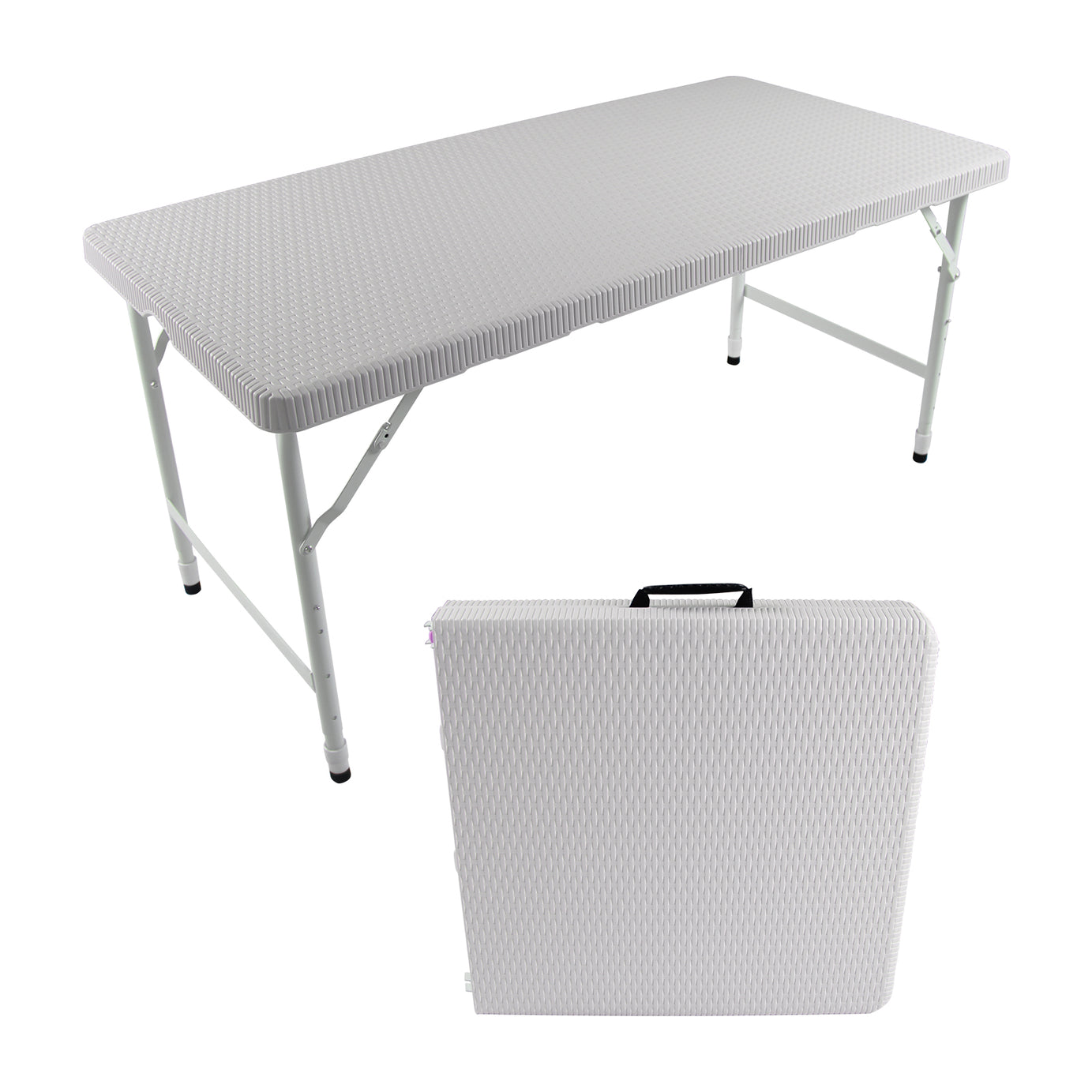 4ft Rattan Folding Table for Indoor&Outdoor, Portable Foldable Table Rattan Plaited White--1