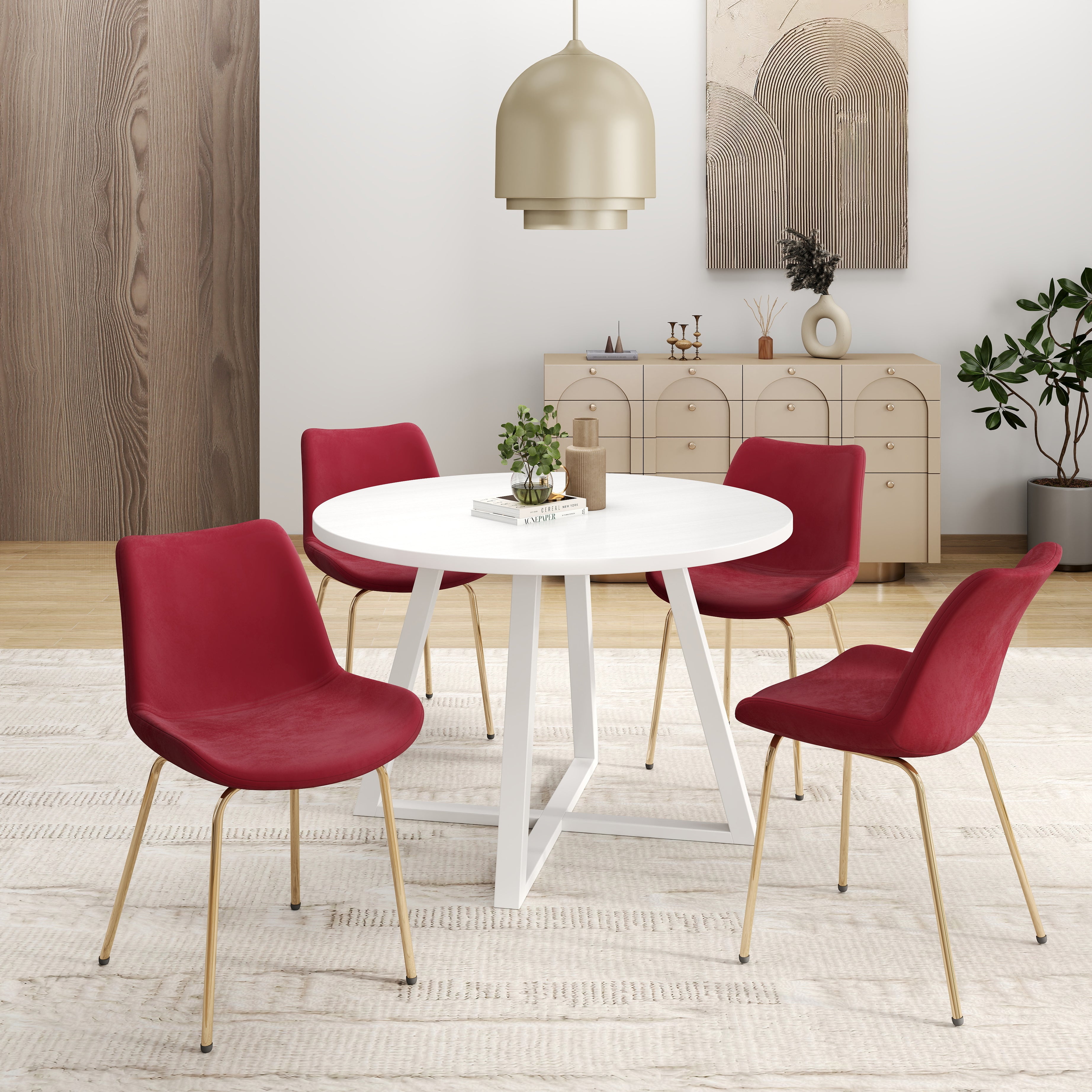 Avant 5-Piece Round Dining Set, Trestle Dining Table with 4 Side Chairs--1