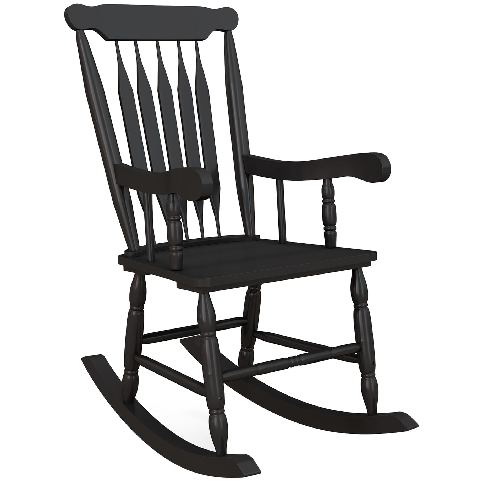 Outsunny Outdoor Wood Rocking Chair, 350 lbs. Porch Rocker with High Back for Garden, Patio, Balcony, Black--1