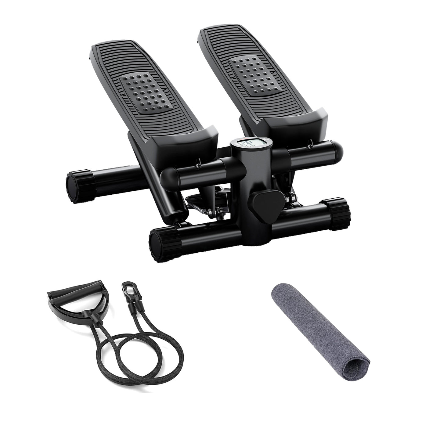 Mini Fitness Stepper, Hydraulic Fitness Stepper with Resistance Bands and Display, Silent Design, Weight Capacity 300LBS, Portable Stepper for Total Body Workout,11.3"L x 12.6"W x 7.8"H,Black--1