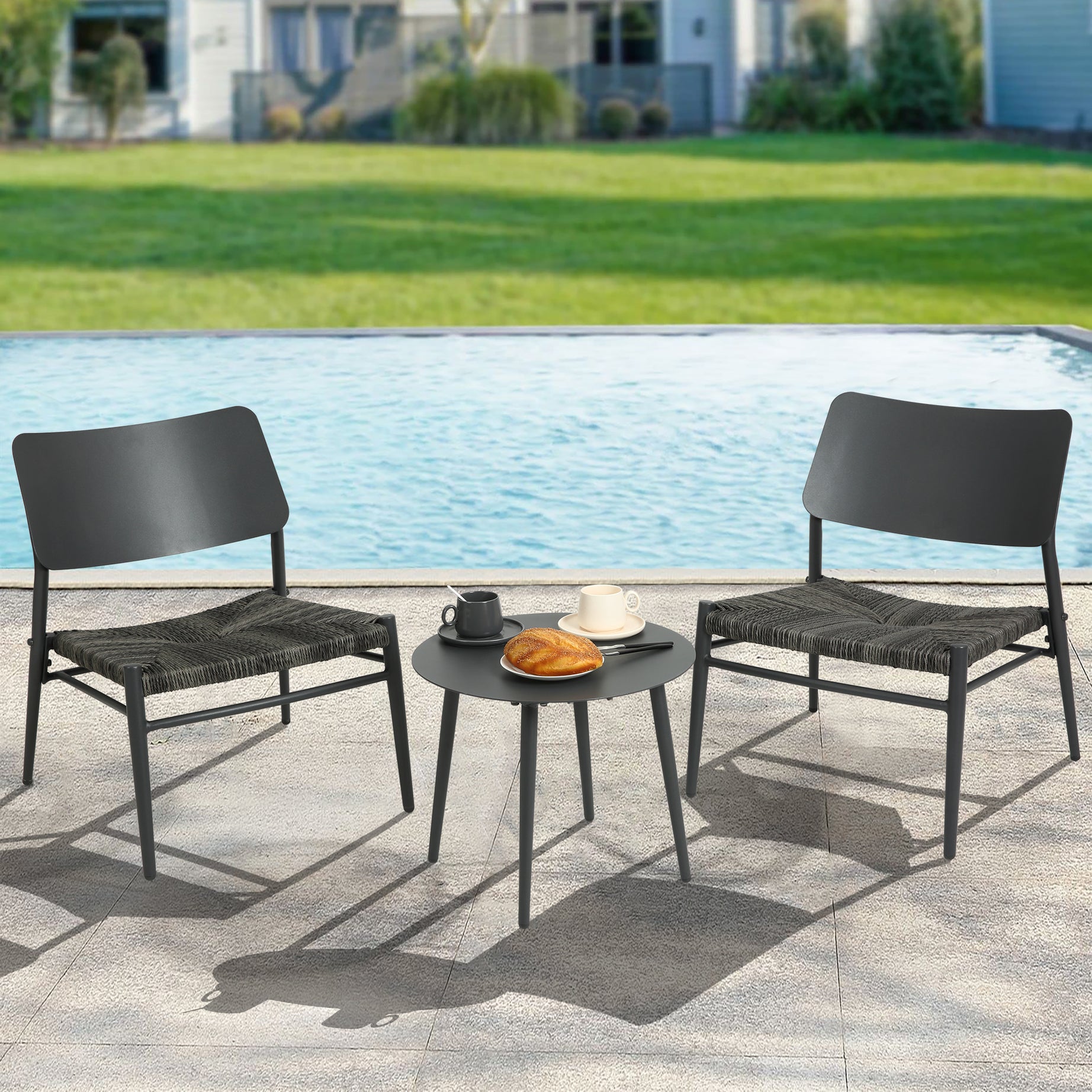 Aluminium 3 Piece Patio Set Bistro Table and Chairs Set , Backyard, Garden, Living Room, Light Gray--1