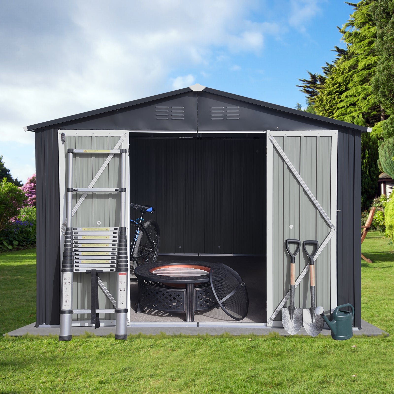 Metal garden sheds 10ft×12ft outdoor storage sheds Dark-grey--1