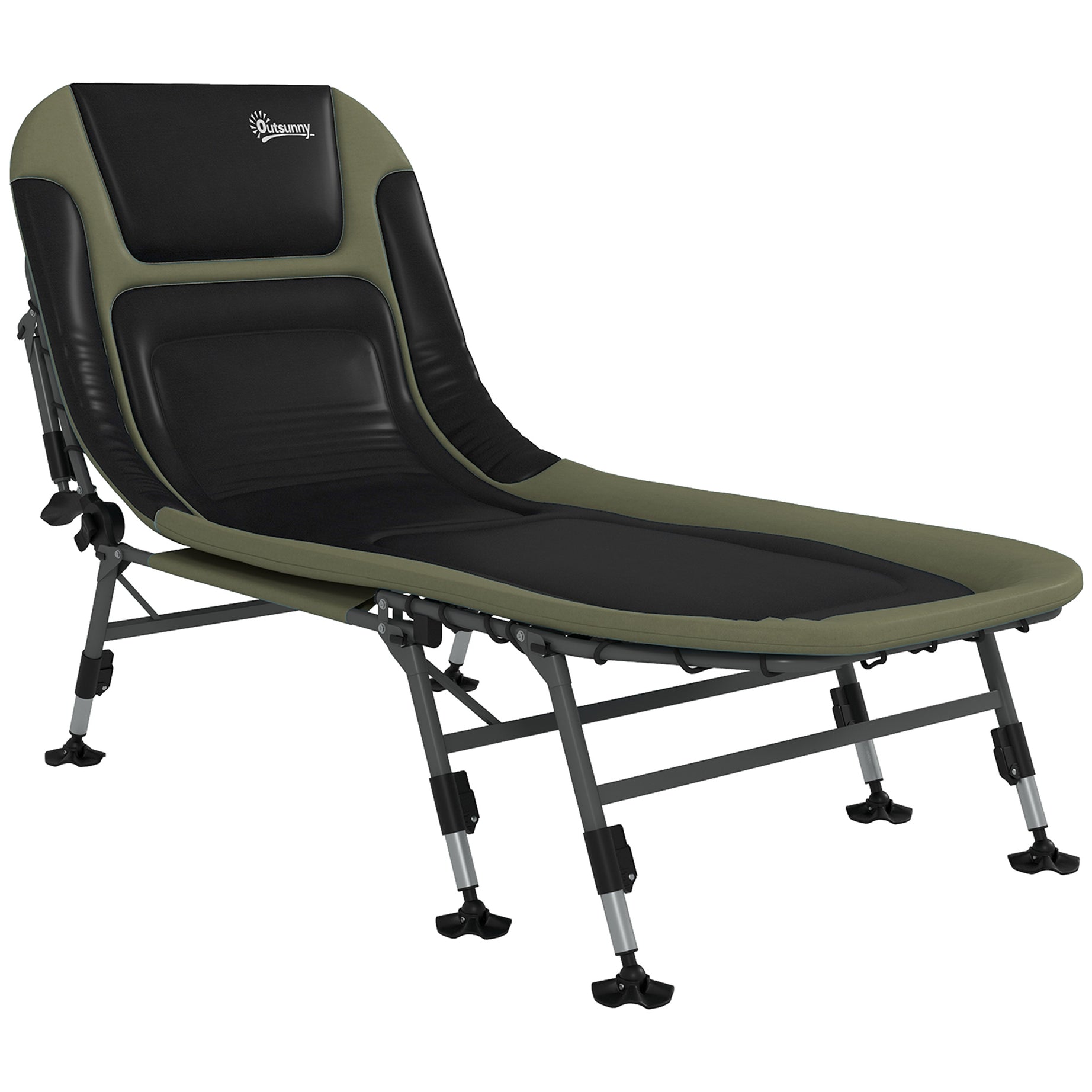 Outsunny Camping Cot for Adults, Folding Bed with Soft Padded Cushions & Headrest, 180° Adjustable Reclining Lounger, Heavy Duty and Portable with a 400 lbs. Capacity, Dark Green--1