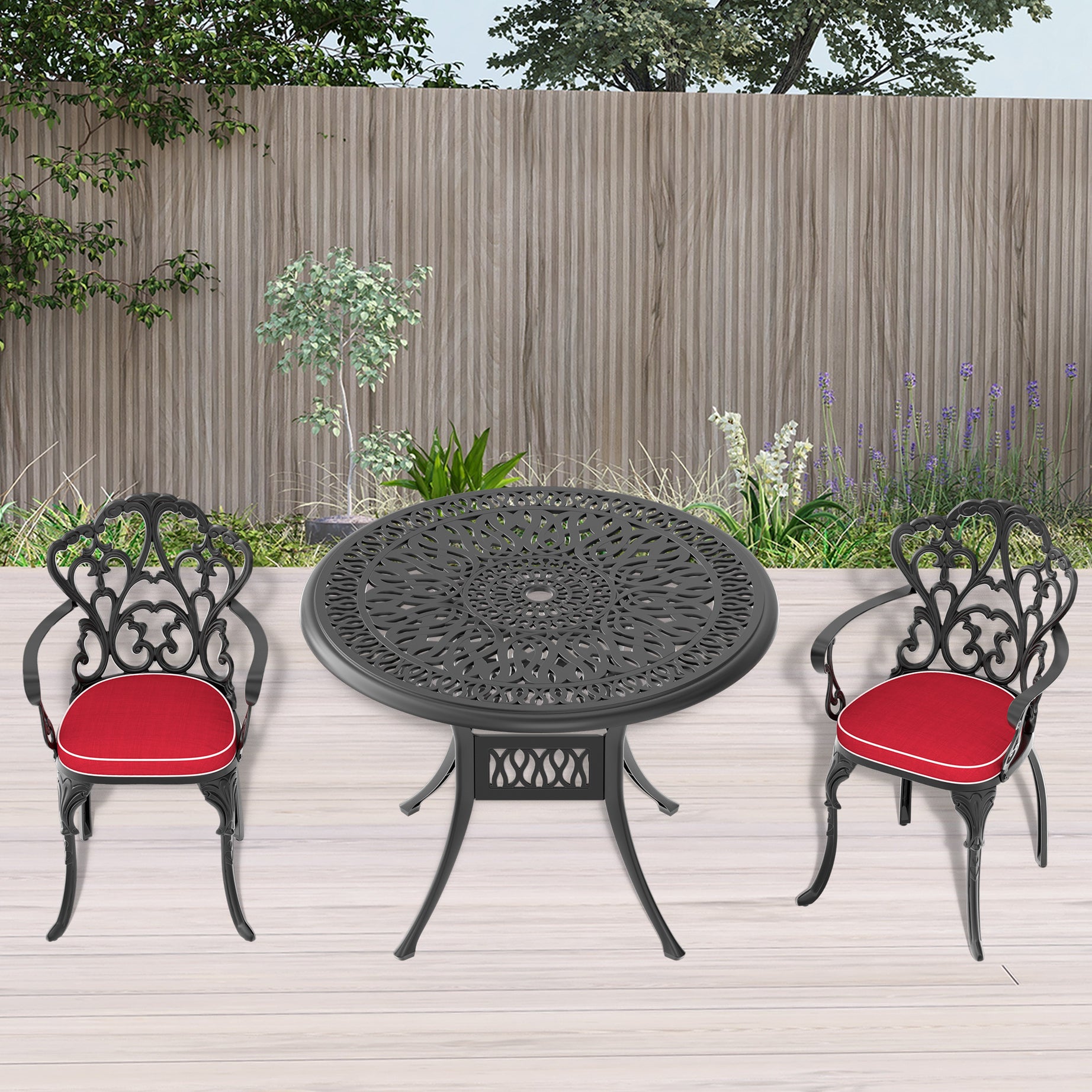 (Cushions In  Random Colors)3-Piece Set Of Cast Aluminum Patio Furniture With  Cushions--1