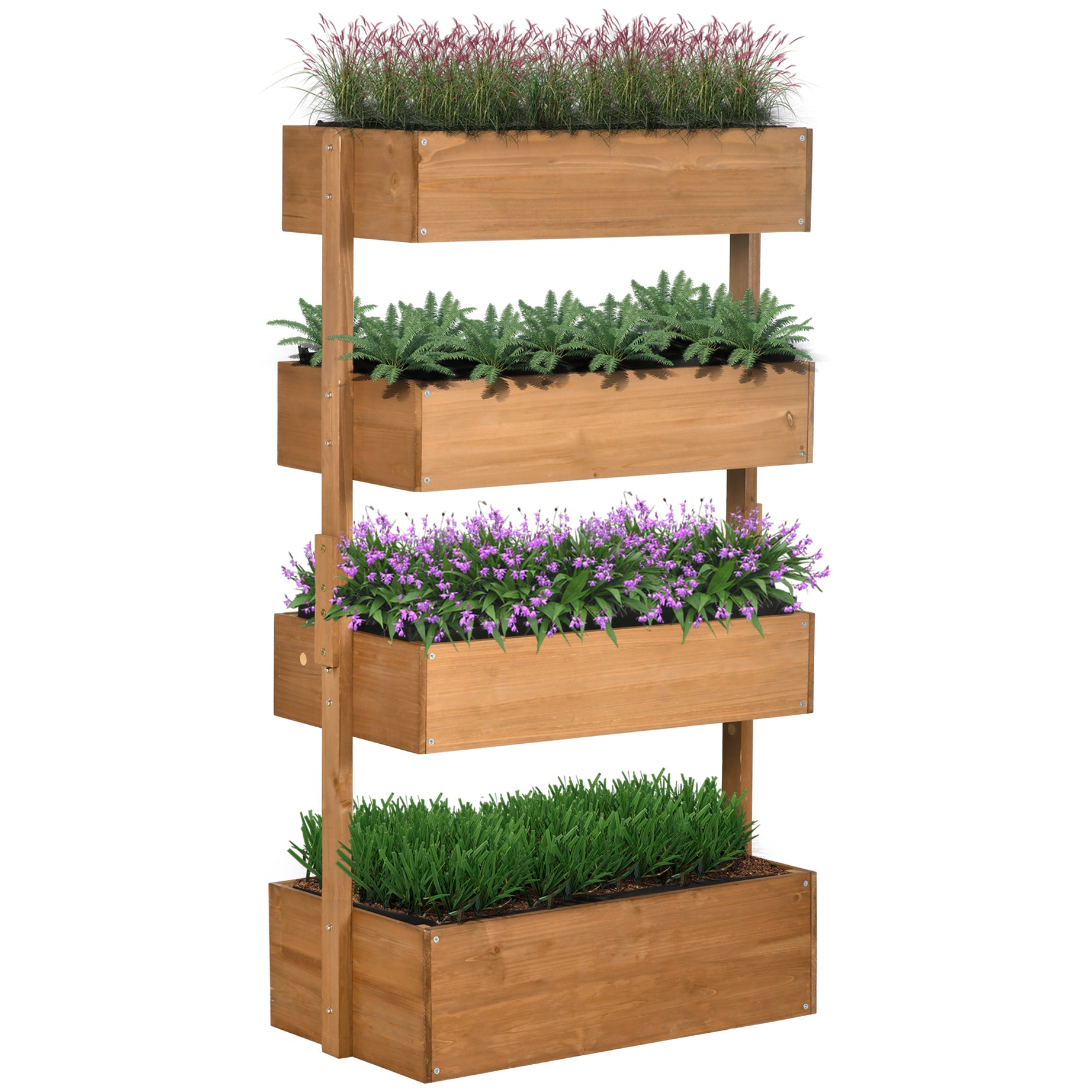 Outsunny Vertical Garden Planter, Wooden 4 Tier Planter Box, Self-Draining with Non-Woven Fabric for Outdoor Flowers, Vegetables and Herbs, Orange--1