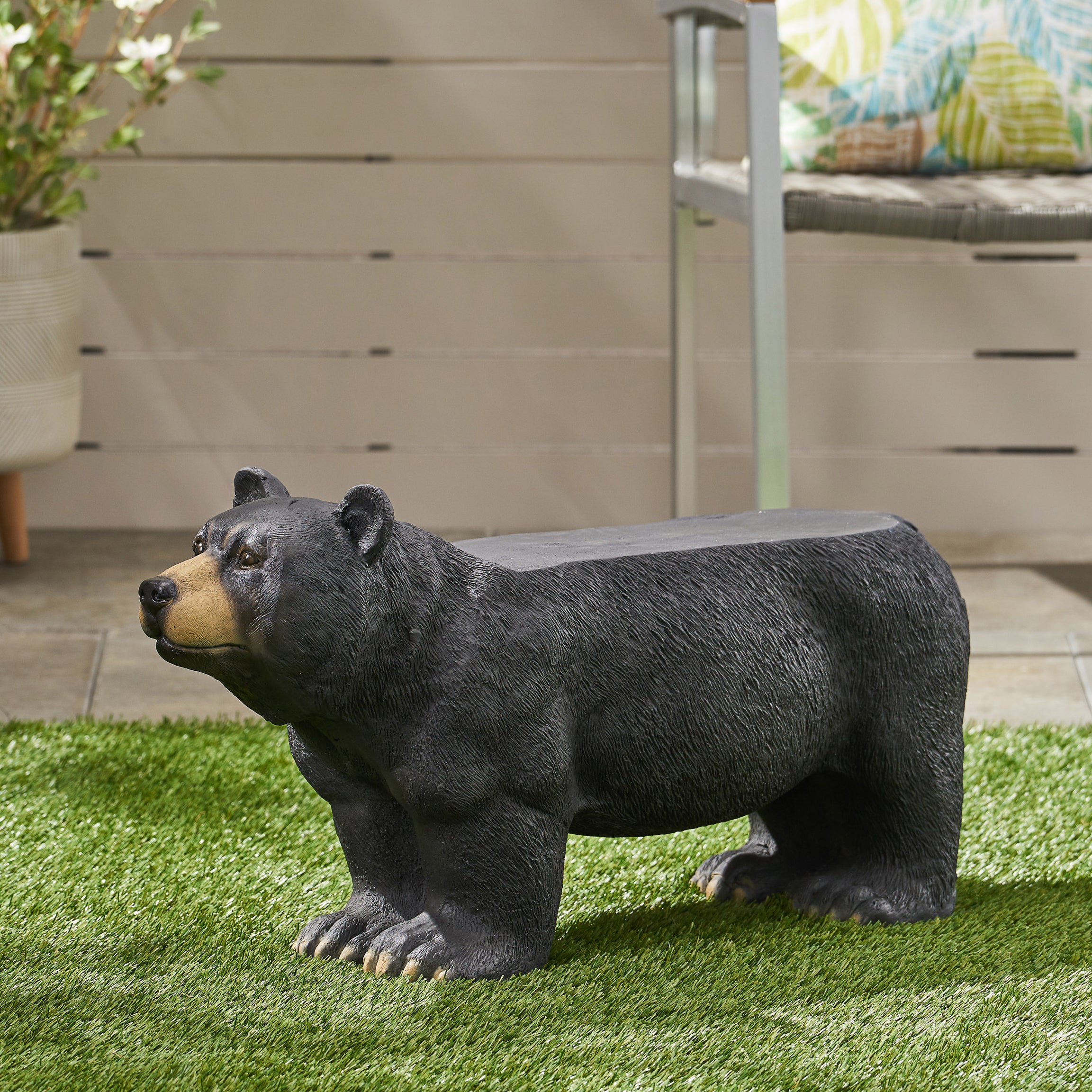 MGO BEAR BENCH, Concrete Outdoor Bench, Outdoor Bench, Matte Black + Black--1