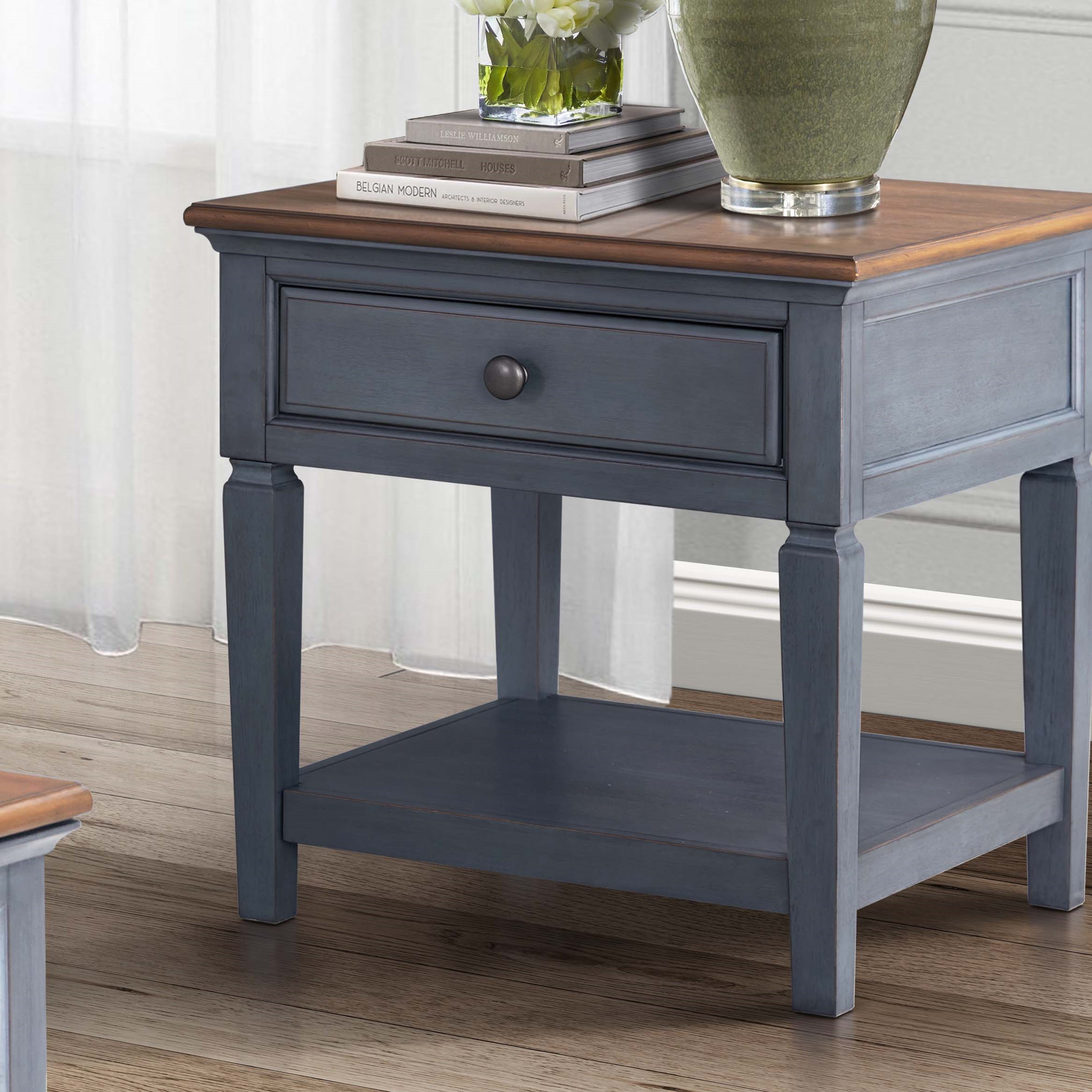 Bridgevine Home Americana 24 inch End Table, No Assembly Required, Corduroy Blue Finish--1