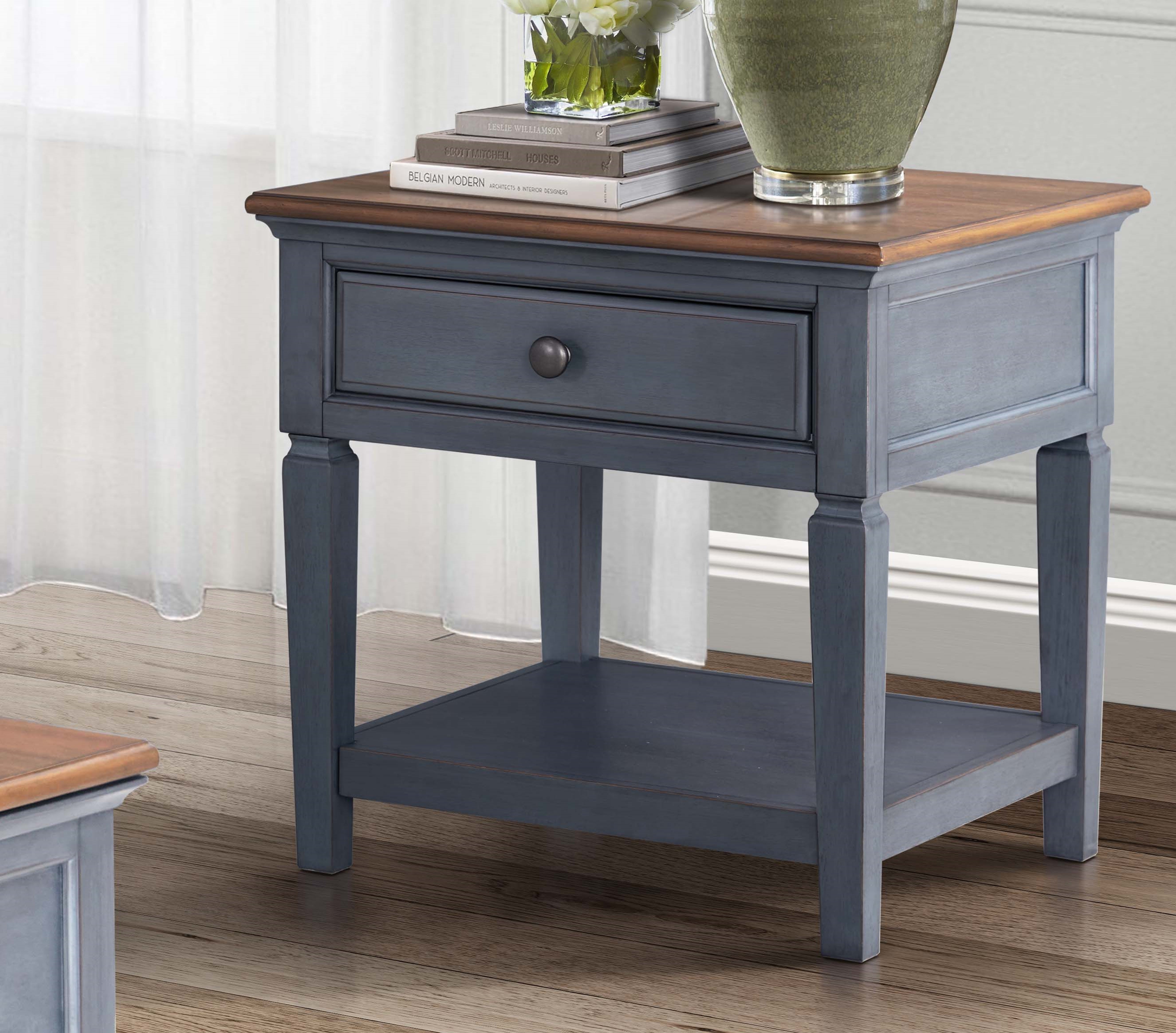 Bridgevine Home Americana 24 inch End Table, No Assembly Required, Corduroy Blue Finish--1