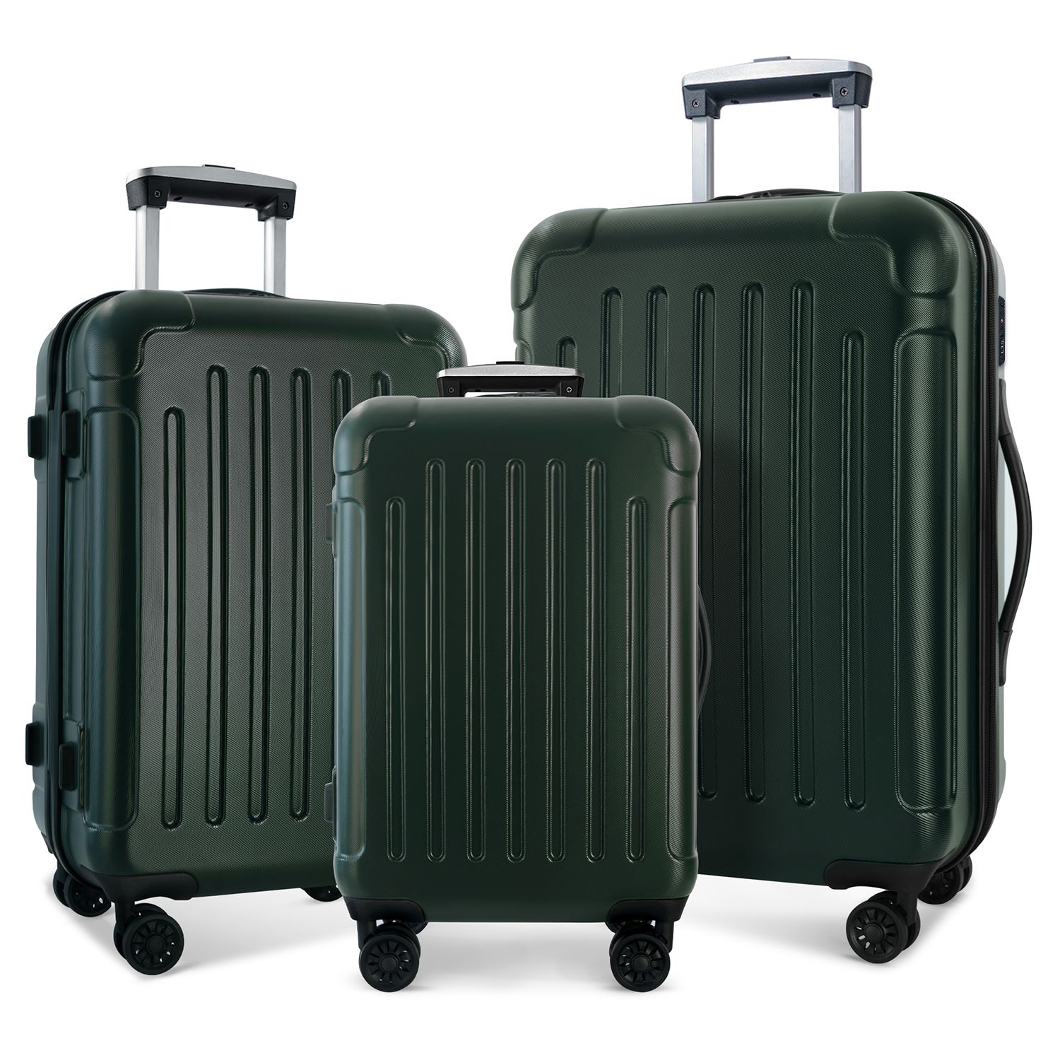 Luggage 3 Piece Sets with Spinner Wheels ABS+PC Lightweight (20/24/28), Green--1