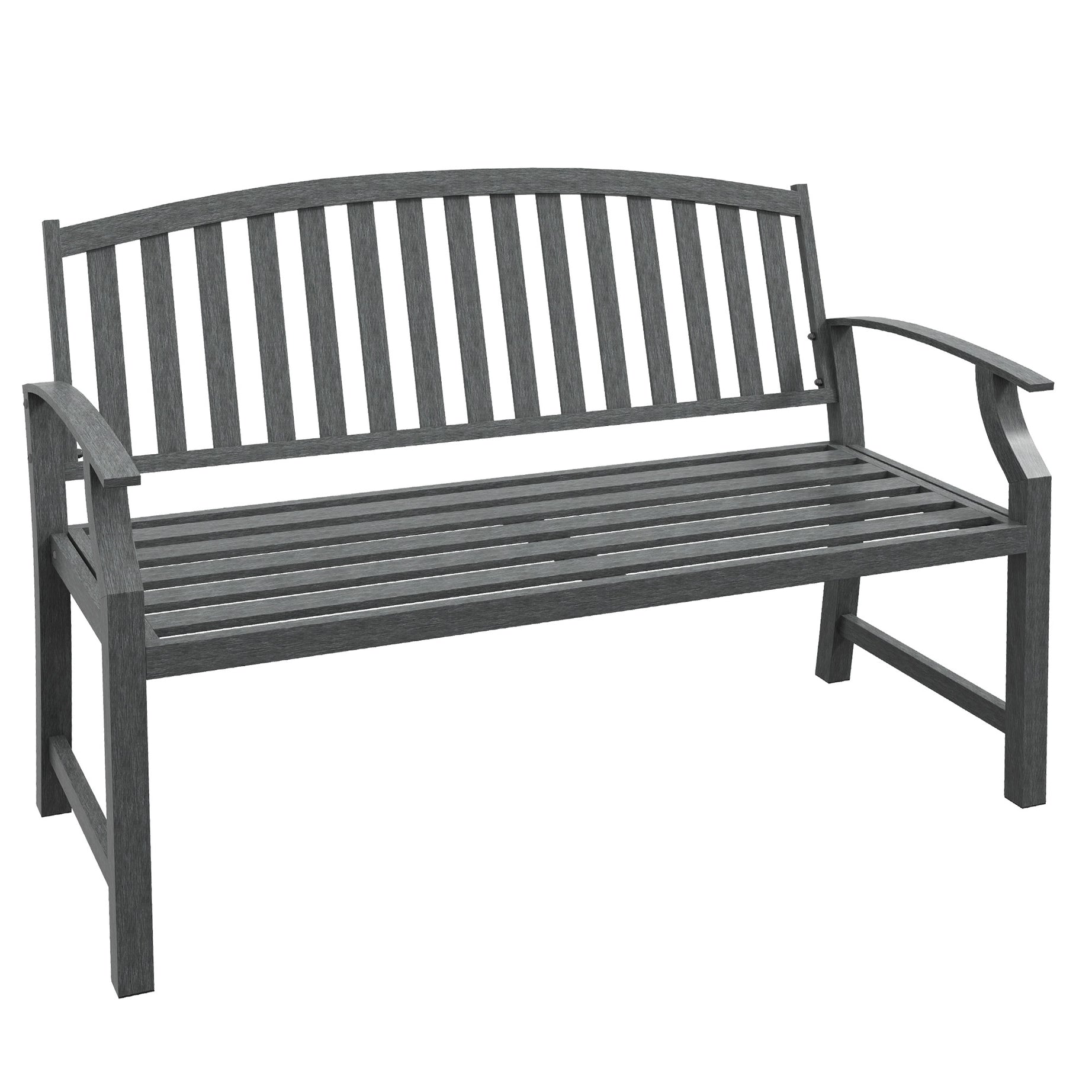 Outsunny 46" Outdoor Garden Bench, Metal Bench, Wood Look Slatted Frame Furniture for Patio, Park, Porch, Lawn, Yard, Deck, Gray--1