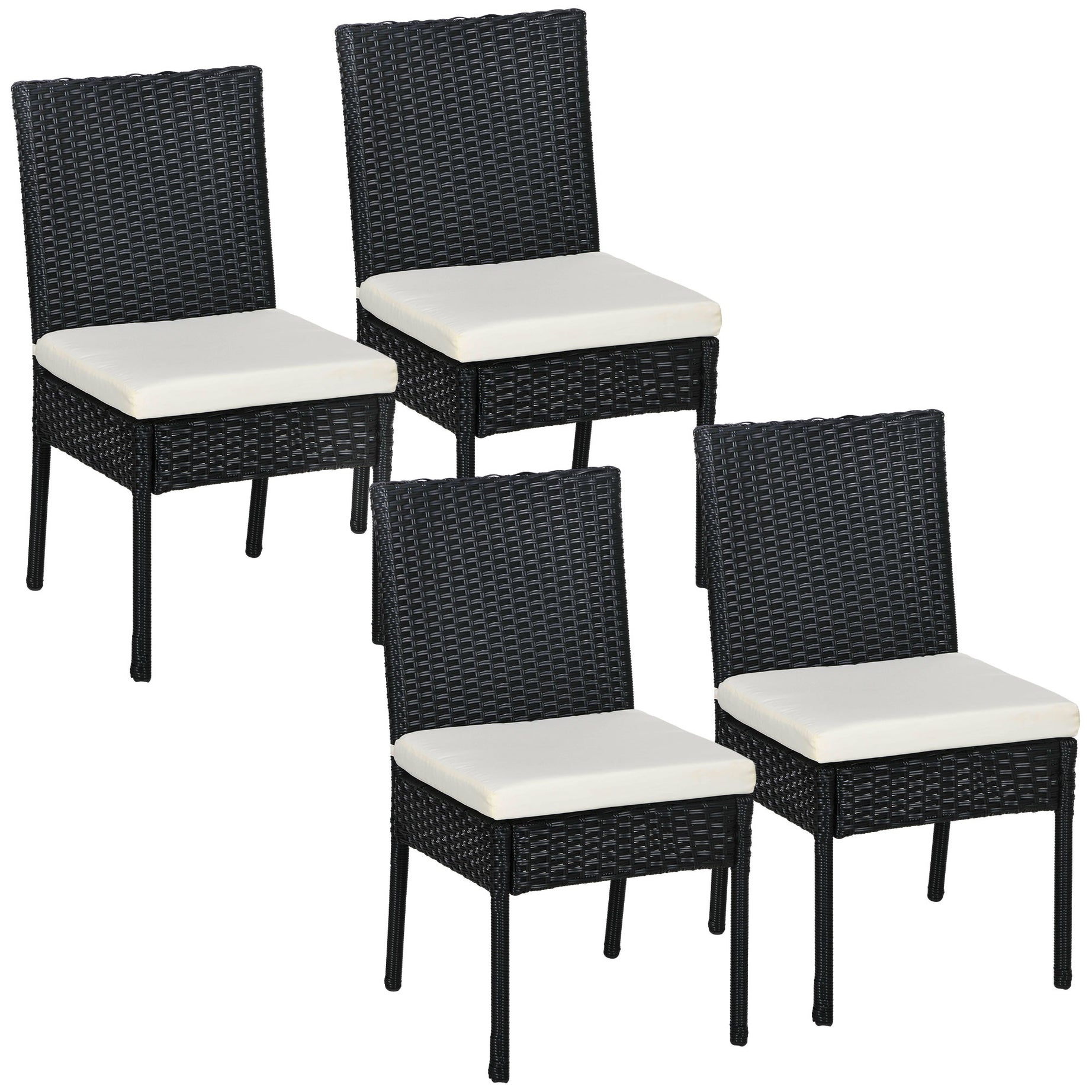 Outsunny 4 PE Rattan Outdoor Dining Chairs with Cushions, Patio Wicker Dining Chairs with Backrests for Porch, Deck, Garden, Cream White--1