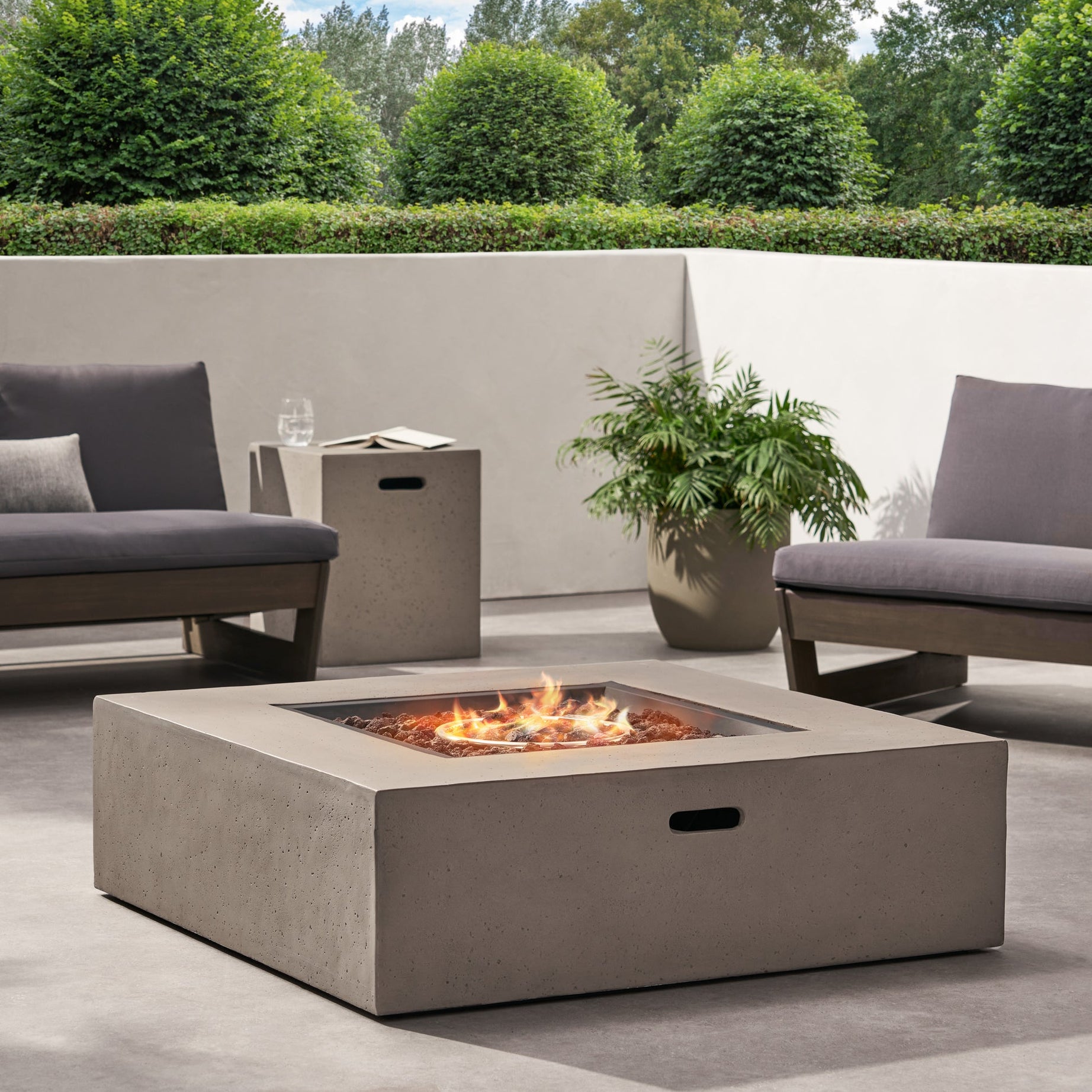 [Ship to Canada only]50000 BTU Outdoor Square MgO Propane Fire Pit Table with Tank Holder - Light Gray--1