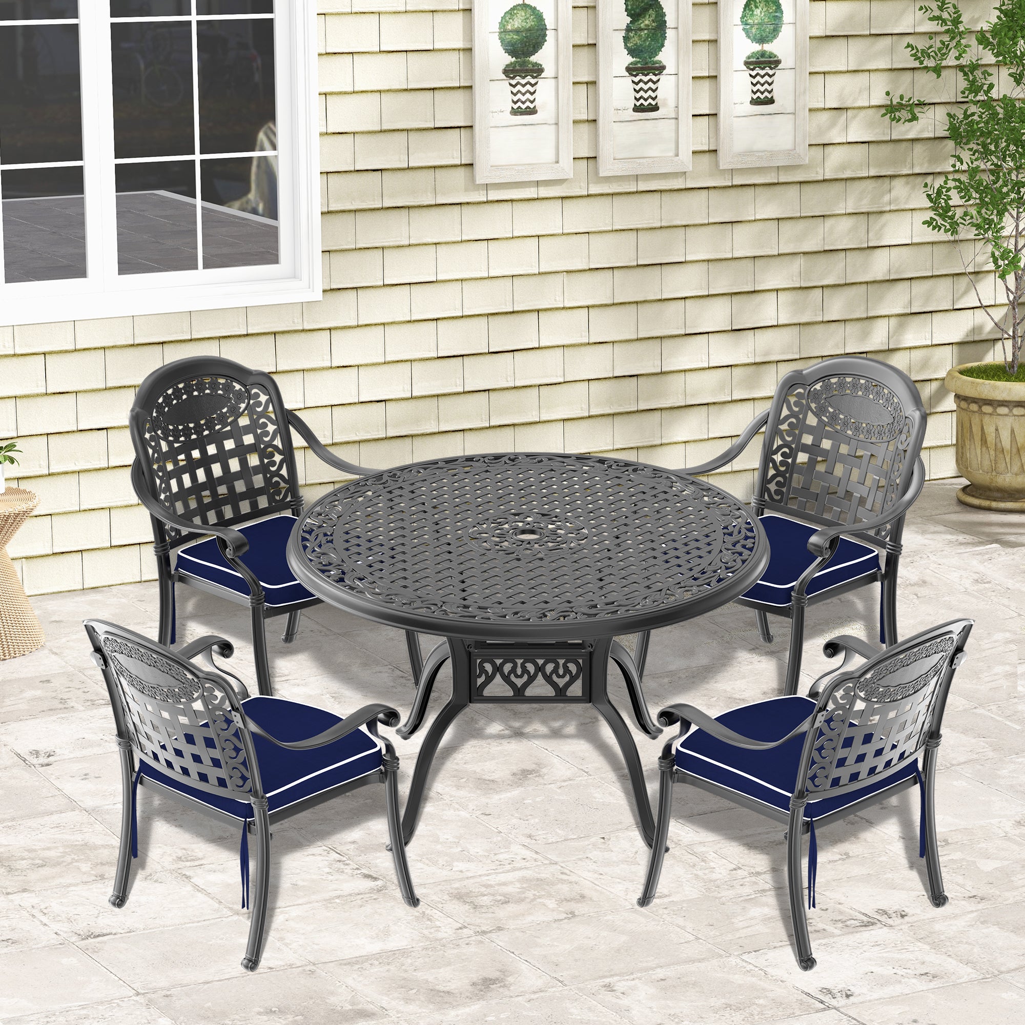 (Cushions In  Random Colors)5-Piece Set Of Cast Aluminum Patio Furniture With  Cushions--1