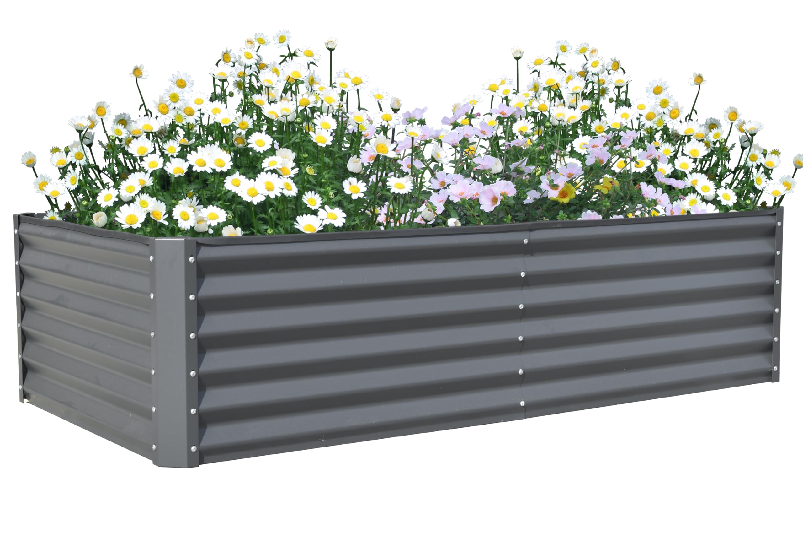 6x3x1.5ft Galvanized Raised Garden Bed, Outdoor Planter Garden Boxes Large Metal Planter Box for Gardening Vegetables Fruits Flowers, Gray--1