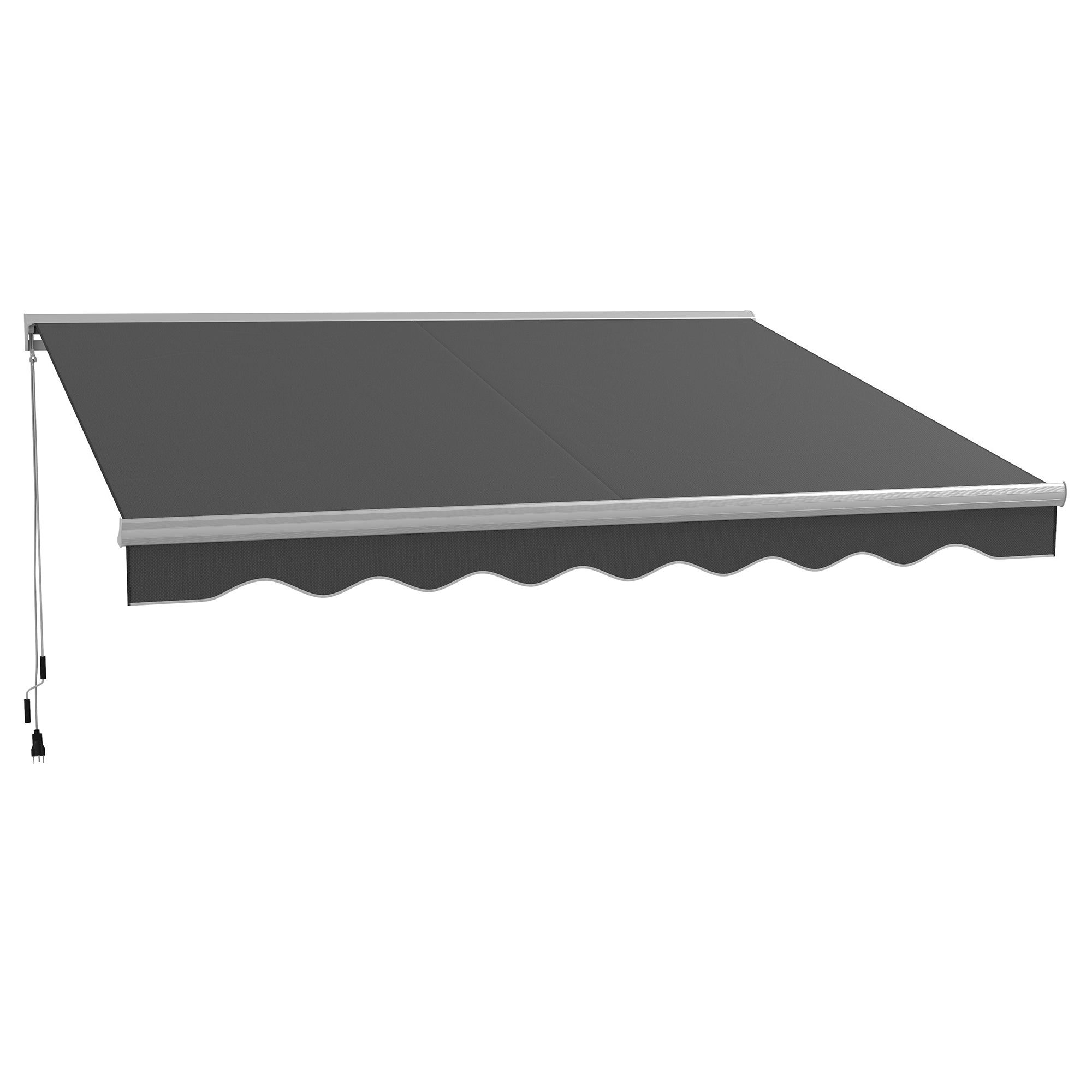 Outsunny 13' x 10' Electric Awning with LED Lights, Retractable Awning, UV40+ Sun Shade Shelter with Remote Controller and Crank Handle for Deck, Balcony, Yard, Dark Gray--1