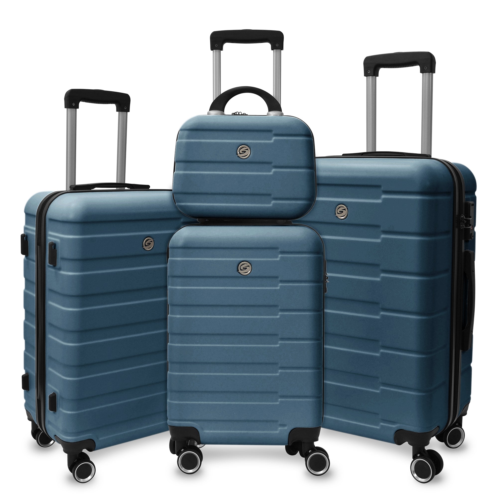 4 Piece Hard Shell Luggage Set,Carry on Suitcase with Spinner Wheels,Family Luggage Set,Dark Blue(12/20/24/28in)--1