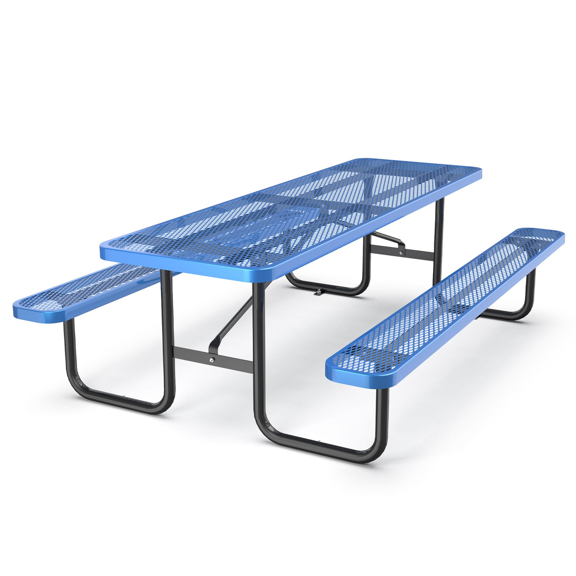 96" Expanded Metal Rectangular Picnic Table, Blue--1