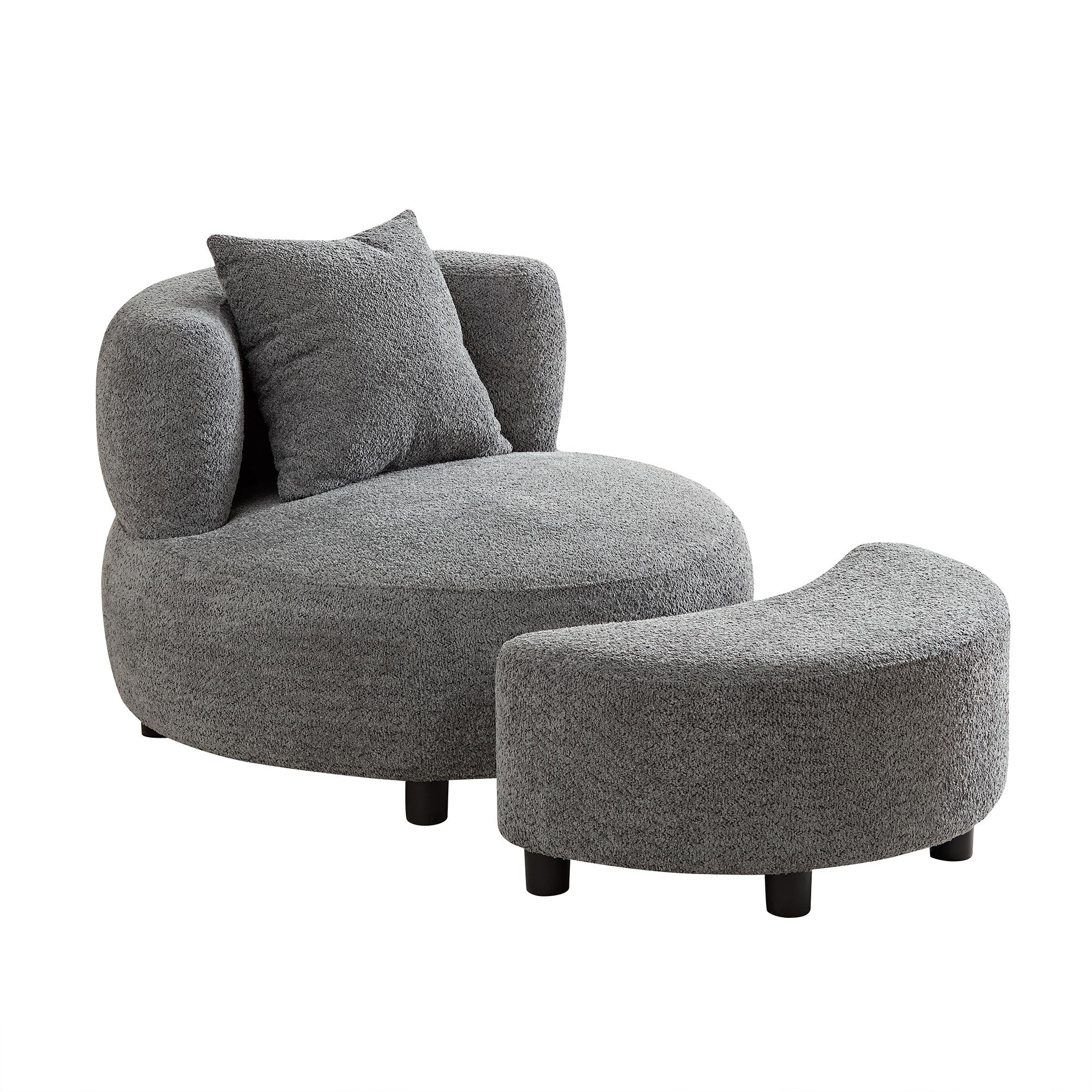 Modern Chair, Single Teddy Fabric Sofa Chair with Ottoman,SideTable, Foot Rest Comfy Chair for Living Room Bedroom and Office,Grey--1