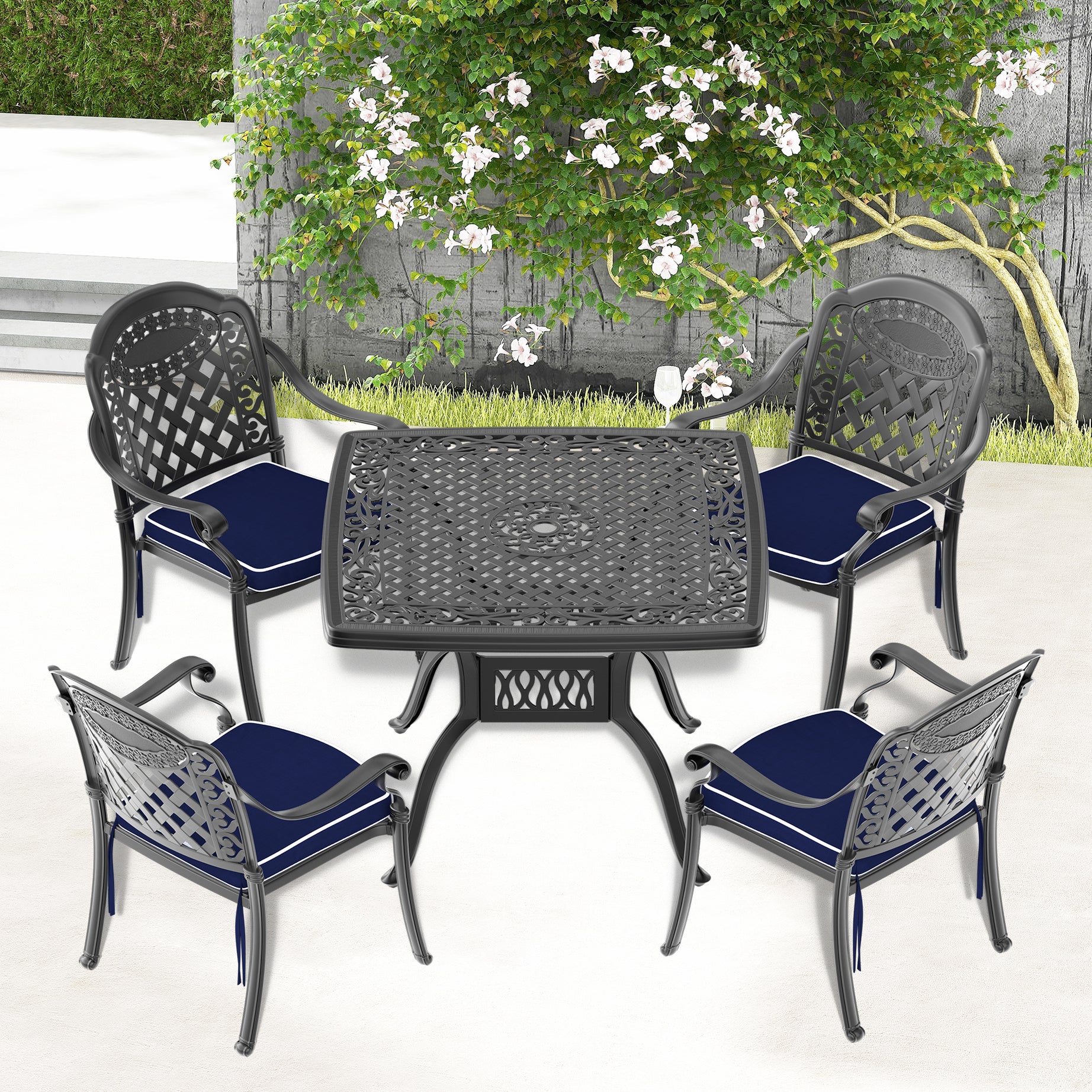 (Cushions In  Random Colors)5-Piece Set Of Cast Aluminum Patio Furniture With  Cushions--1