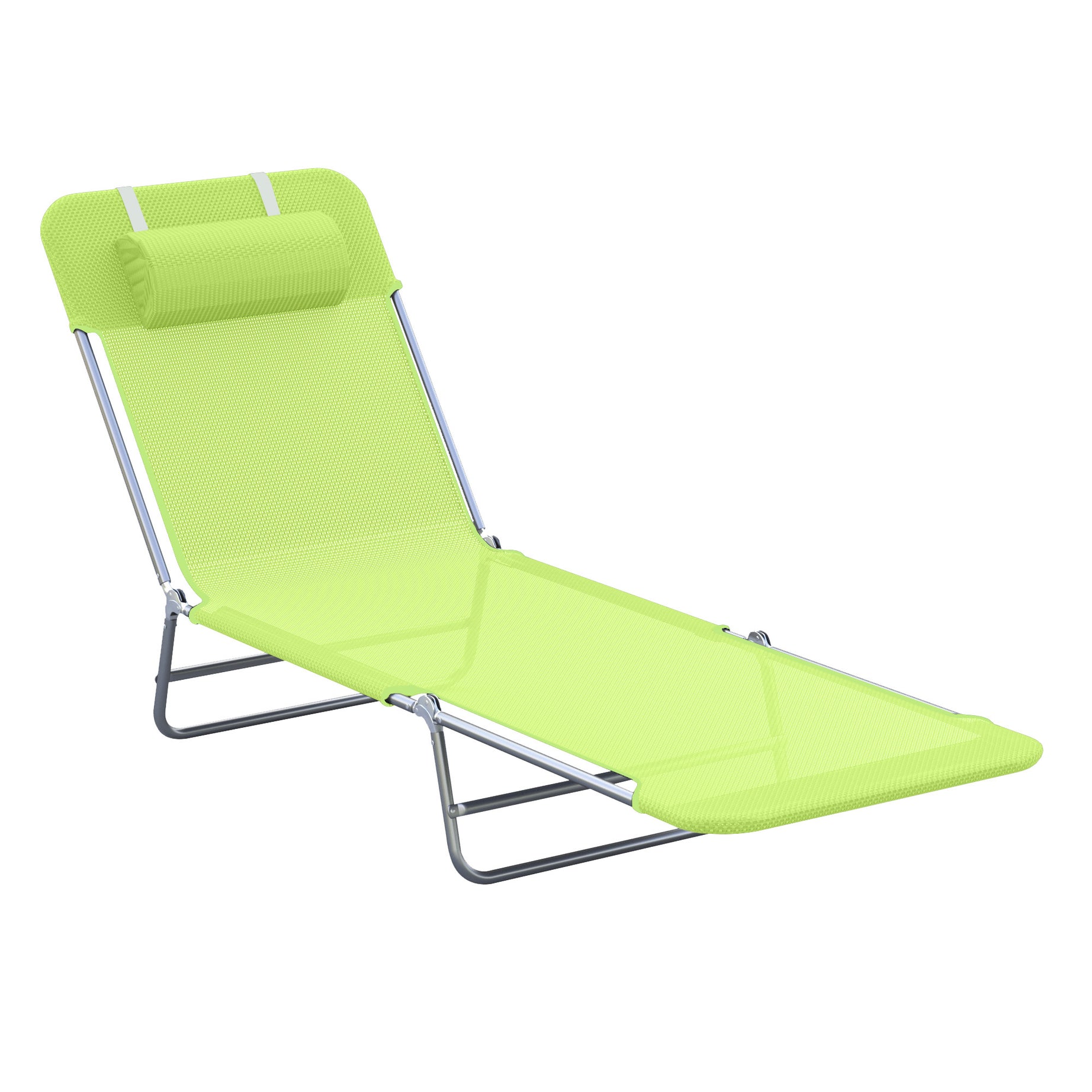 Outsunny Folding Chaise Lounge Pool Chairs, Outdoor Sun Tanning Chairs with Pillow, Reclining Back, Steel Frame & Breathable Mesh for Beach, Yard, Patio,  Green--1