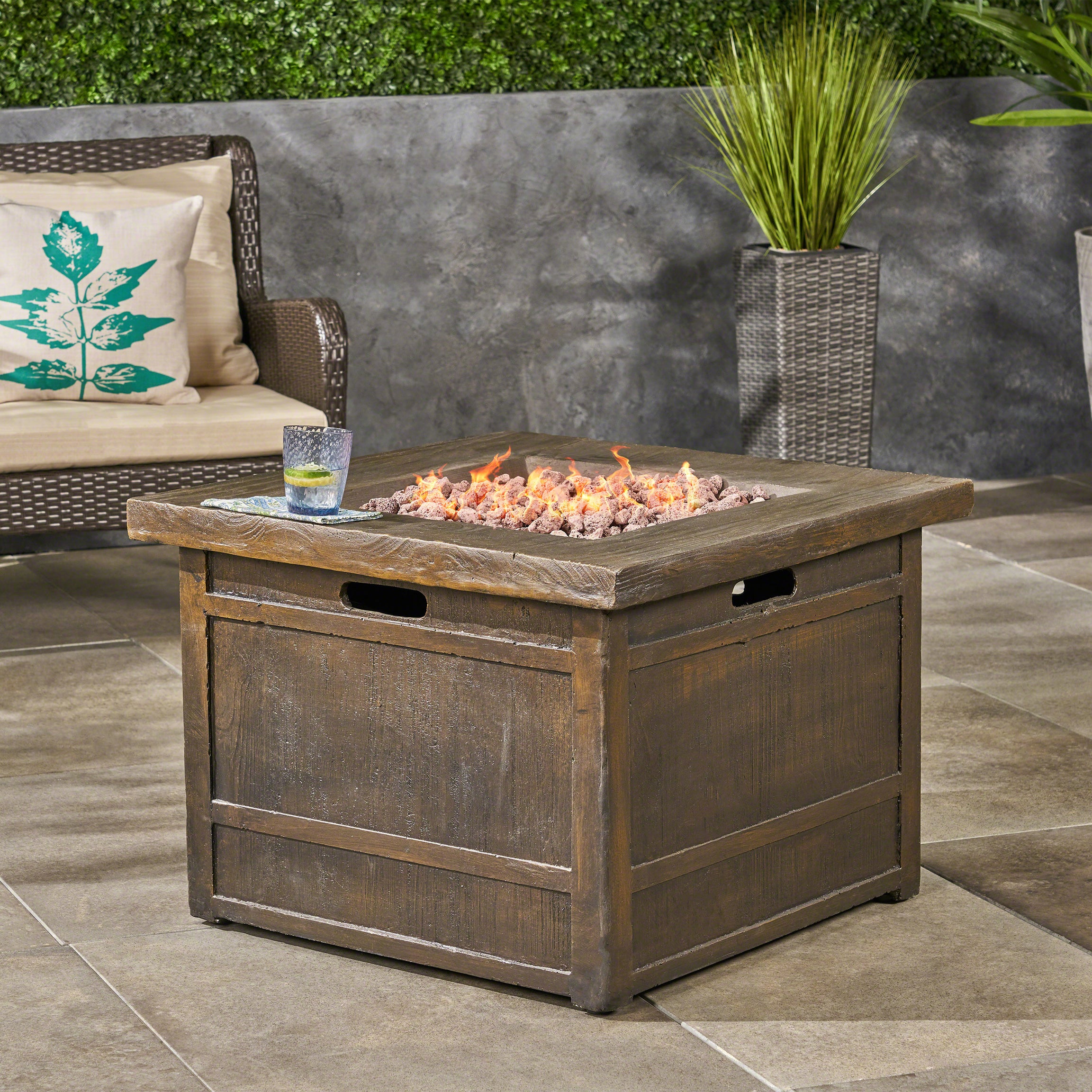 40,000 BTU Outdoor Lightweight Concrete Gas-Burning Fire Pit by 32", Brown--1