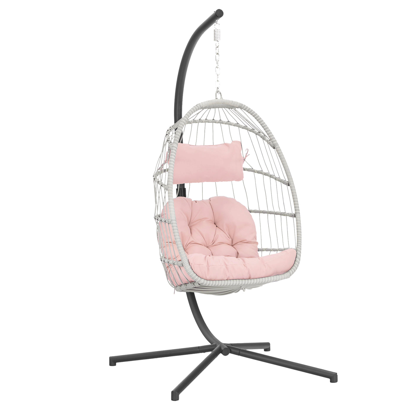 Outdoor Wicker Rattan Swing Chair Hammock chair Hanging Chair with Aluminum Frame and Blue Cushion Without Stand pink cushion--1