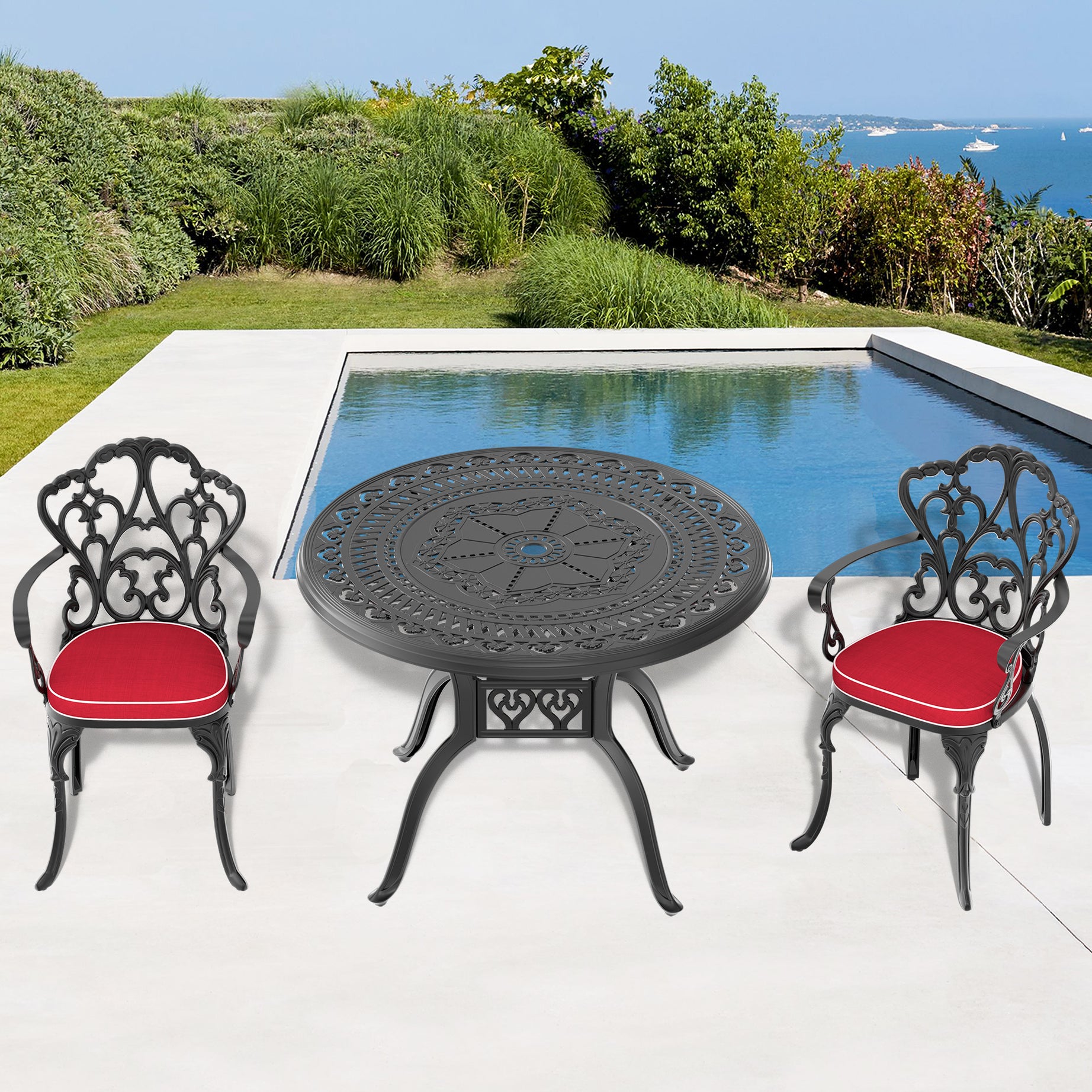 (Cushions In  Random Colors)3-Piece Set Of Cast Aluminum Patio Furniture With  Cushions--1