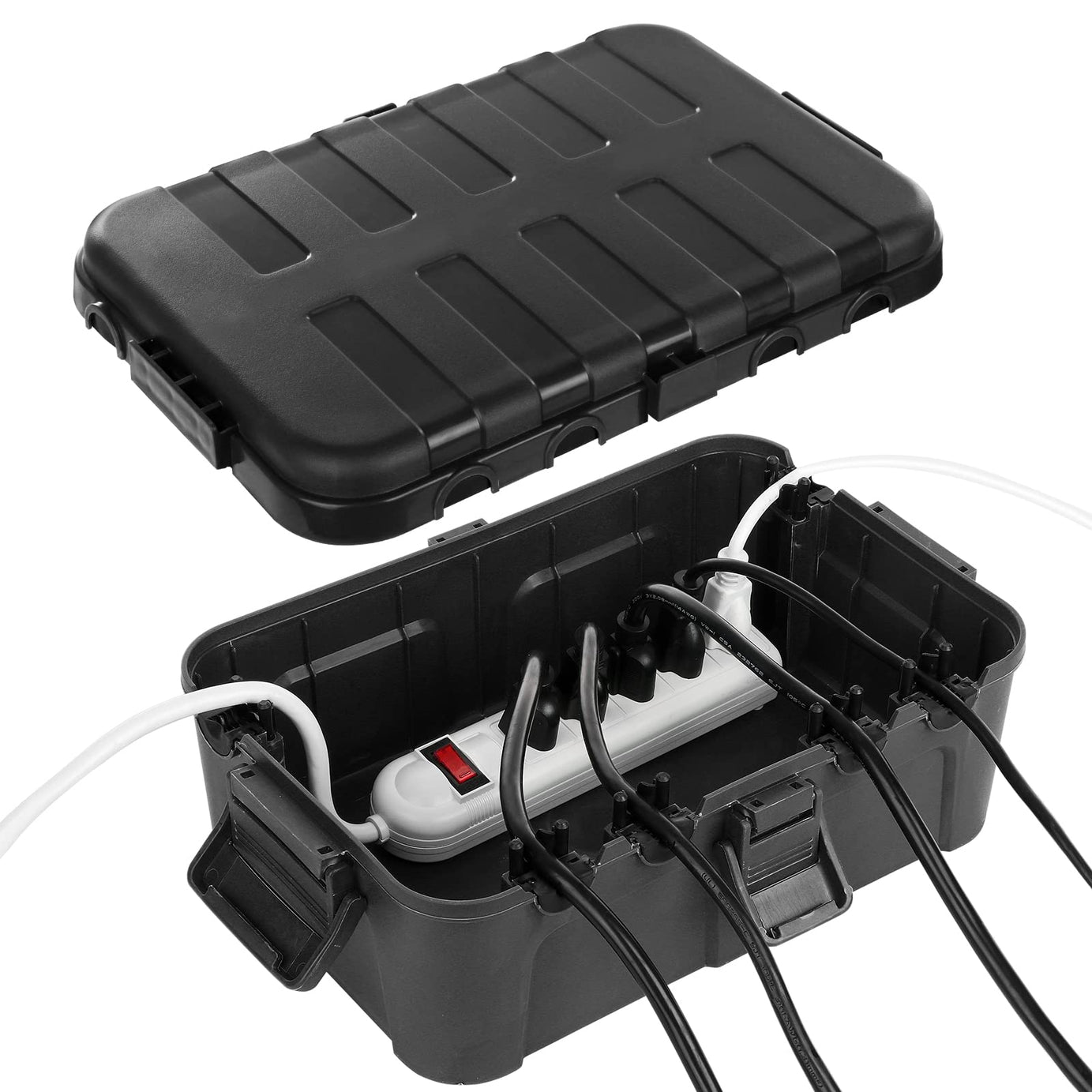 Large Outdoor Electrical Box (12.5 x 8.5 x 5 inch), IP54 Waterproof Extension Cord Cover Weatherproof, Protect Outlet, Plug, Socket, Timer, Power Strip, Holiday Light Decoration, Black--1