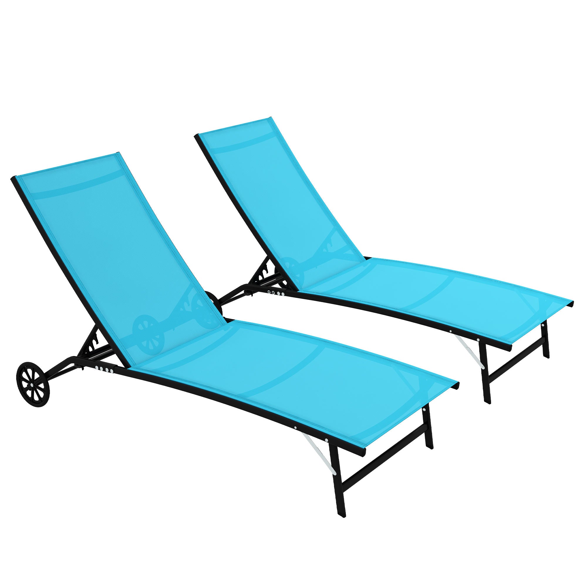 Outsunny Outdoor Chaise Lounge, 2 Piece Lounge Chair with Wheels, Tanning Chair with 5 Adjustable Positions for Patio, Beach, Yard, Pool, Blue--1