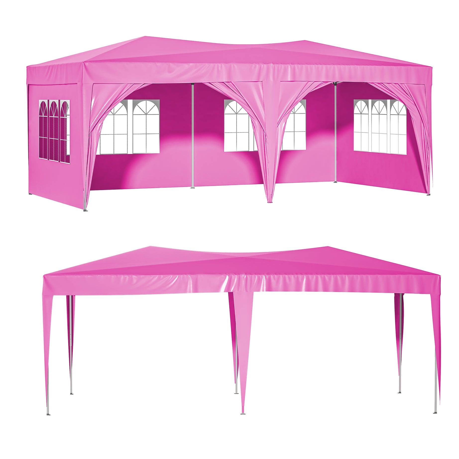 10'x20' Pop Up Canopy Tent with 6 Sidewalls, Ez Pop Up Outdoor Canopy for Parties, Waterproof Commercial Tent with 3 Adjustable Heights, Carry Bag, 6 Sand Bags, 6 Ropes and 12 Stakes, Pink--1