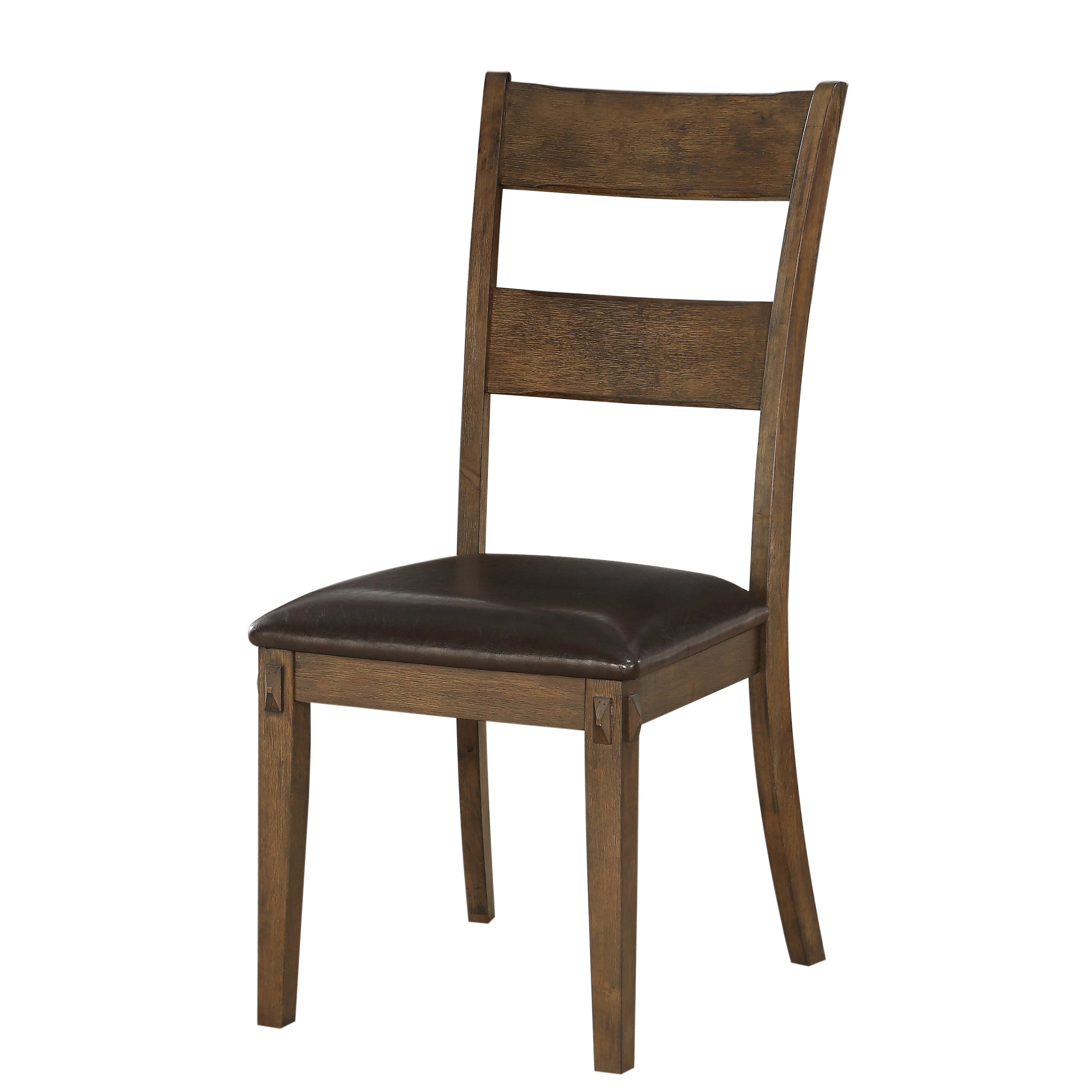 Wooden Side Chairs with Leatherette Padded Seat and Panelled Back, Set of Two, Brown--1