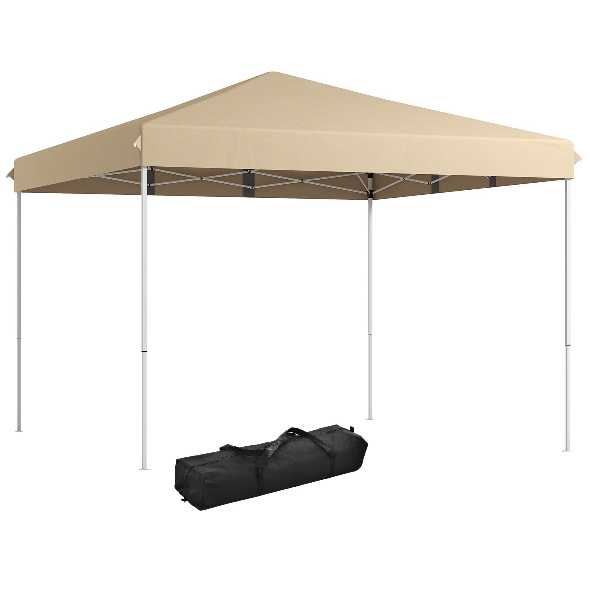 Outsunny 13' x 13' Pop Up Canopy Tent, Instant Sun Shelter, Tents for Parties, Height Adjustable, with Wheeled Carry Bag for Outdoor, Garden, Patio, Parties, Beige--1