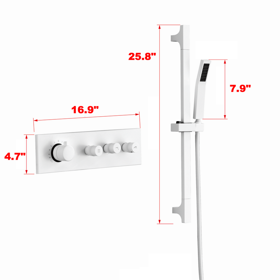 White 4-Function Knobs Waterfall and Rainfall Shower System with Handheld Shower--2